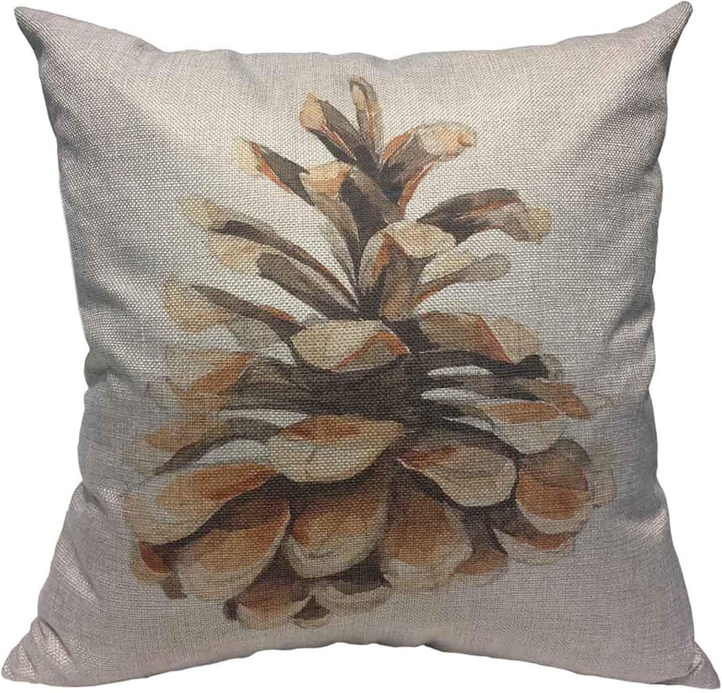 Throw Pillow Covers Brown Pine-Cone Watercolor Pine Cone for Botanical Painting Green Hand Cotton Linen Decorative Square Pillowcases Cushion Cover 18 X 18 Inch