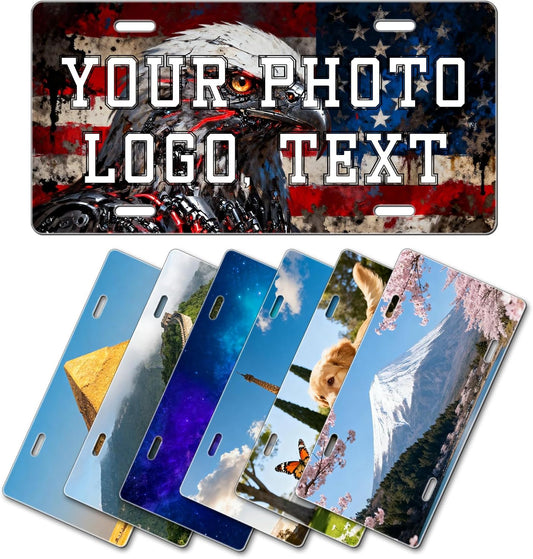 Metal Personalized License Plate - Custom UV Printed Front Vanity Plates with Decorative Designs for Car, Auto Accessories with Customizable Photo & Text - 6x12 Inch Car Decor Tags & Number Plates