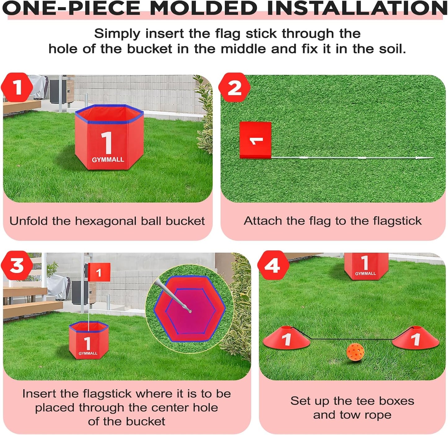 Golf Bucket Yard Game, Backyard Golf Set for Kids, Adults and Family, Outdoor and Indoor Portable 6 Holes Golf Course with Balls, Flags and Carry Bag for Lawn, Park, Beach and Hotel - Red