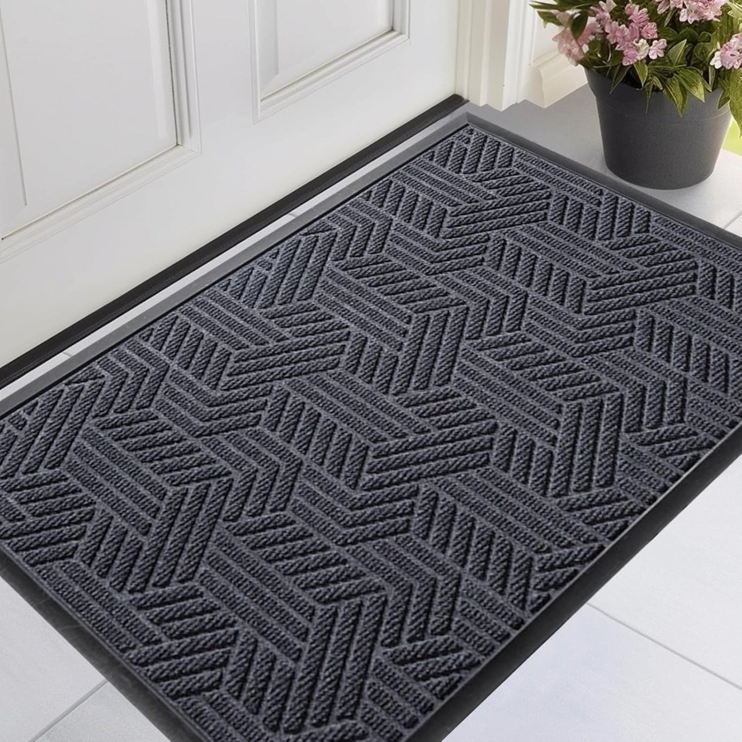 Front Door Mat 47"x32" Indoors Outdoors Welcome Mats, Waterproof Non-Slip Rubber Backing Heavy Duty Doormat Outside Entrance, Low Profile Entryway Rugs Floor Mat for Patio, Pattern B Grey