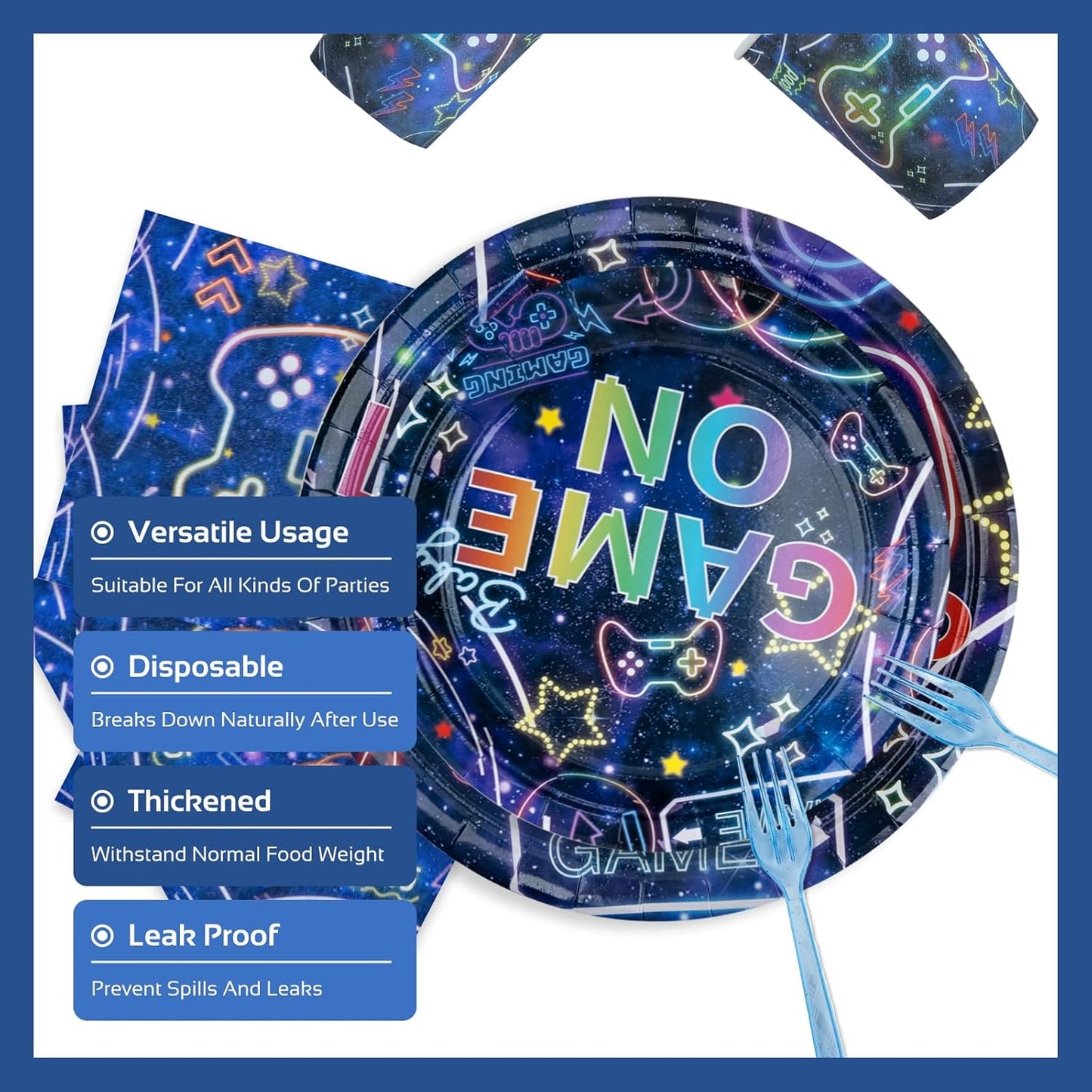 Video Game Birthday Party Decorations | Serve 24 - Game Party Tableware Includes Plates, Napkins, Cups, Forks, Supplies for Boys Gaming
