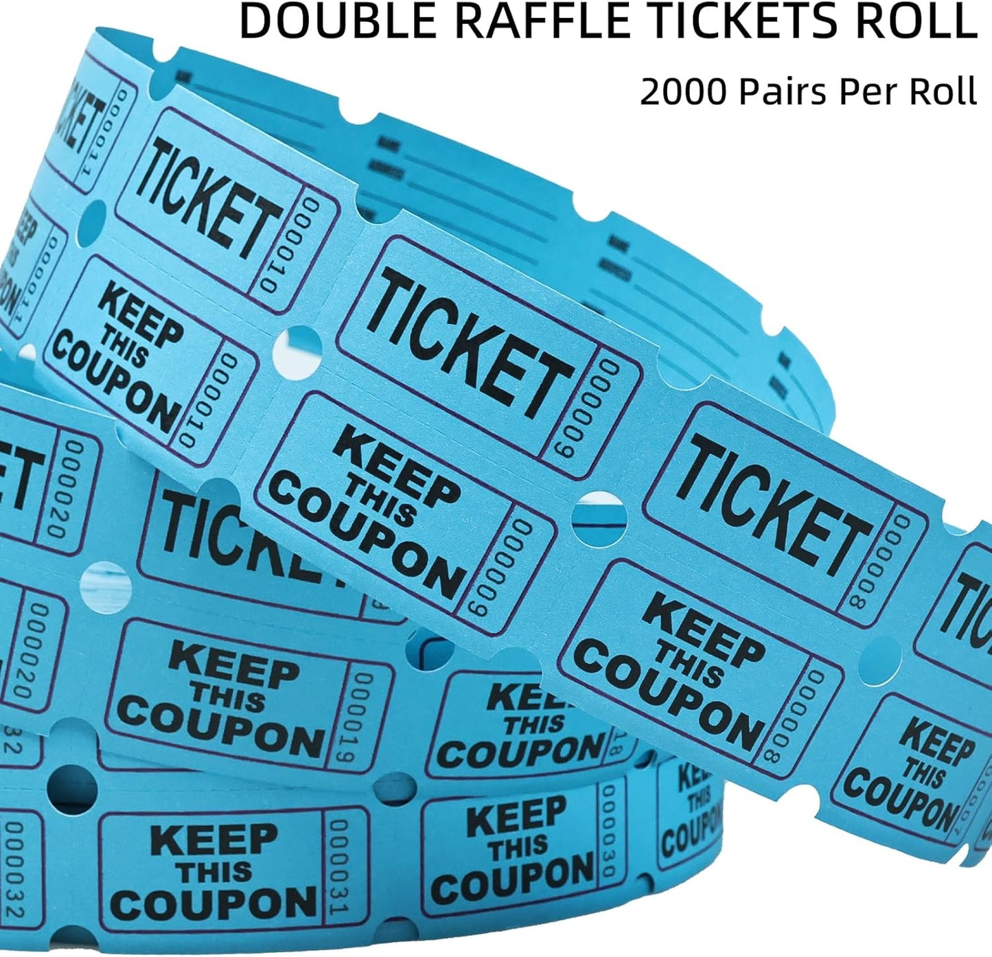 Raffle Tickets Roll - 2000 Tickets Double Roll for Fundraisers, Carnivals, Events - Durable Stub Design, Easy Tear & Organize(Red)