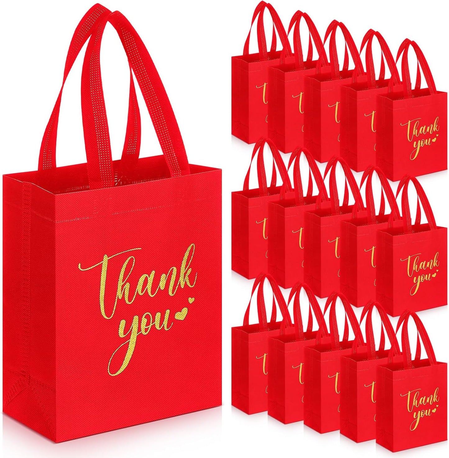 Sweetude 30 Pcs Thank You Gift Bags with Handles Bulk Reusable Goodie Bag Non Woven Foldable Handbag for Graduation Wedding Bridesmaid Gifts(10 x 8 x 4 Inch,Vermilion)