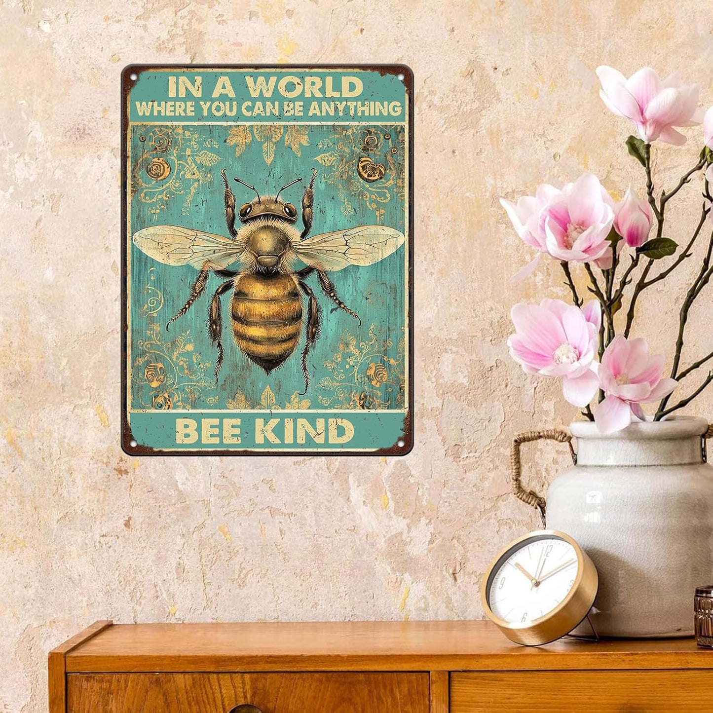 Vintage Metal Signs In A World Where You Can Be Anything Bee Kind Retro Iron Sign For Home Office Kitchen Bar Cafe Garden Farmhouse Wall Decor 12x16 Inch