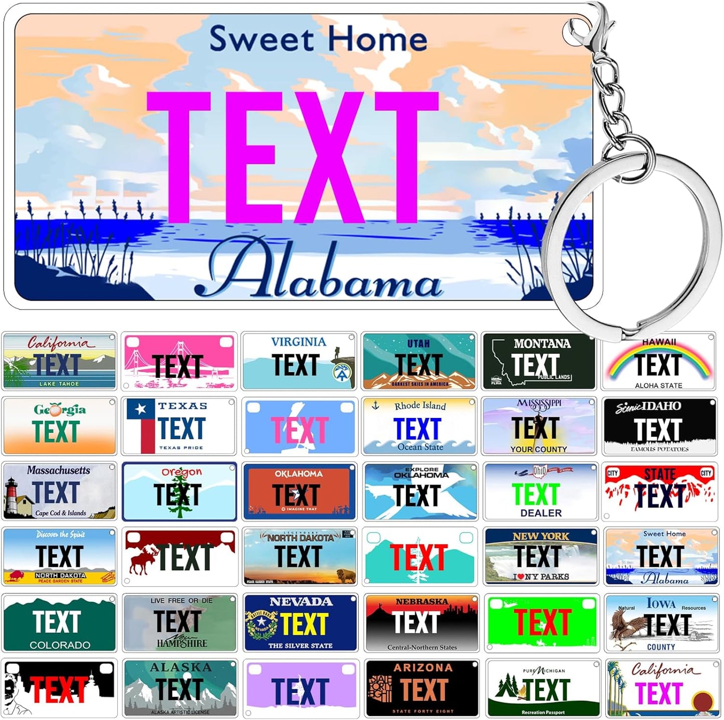 License Plate Keychain,Custom Alabama State License Plate Key Chains - Select from All 50 States - Personalized Customizable Car Tag Key Chain,Metal Customized Car Tag Keychain