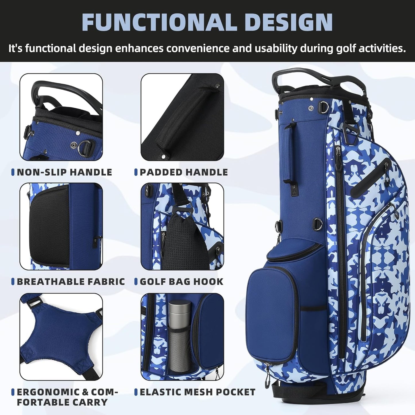 Mile High Life 14-Way Golf Stand Bag - Lightweight, Durable & Feature-Packed, with Multiple Pockets, Dual Strap and Rain Cover Hood, Premium Golf Bags for Men & Women