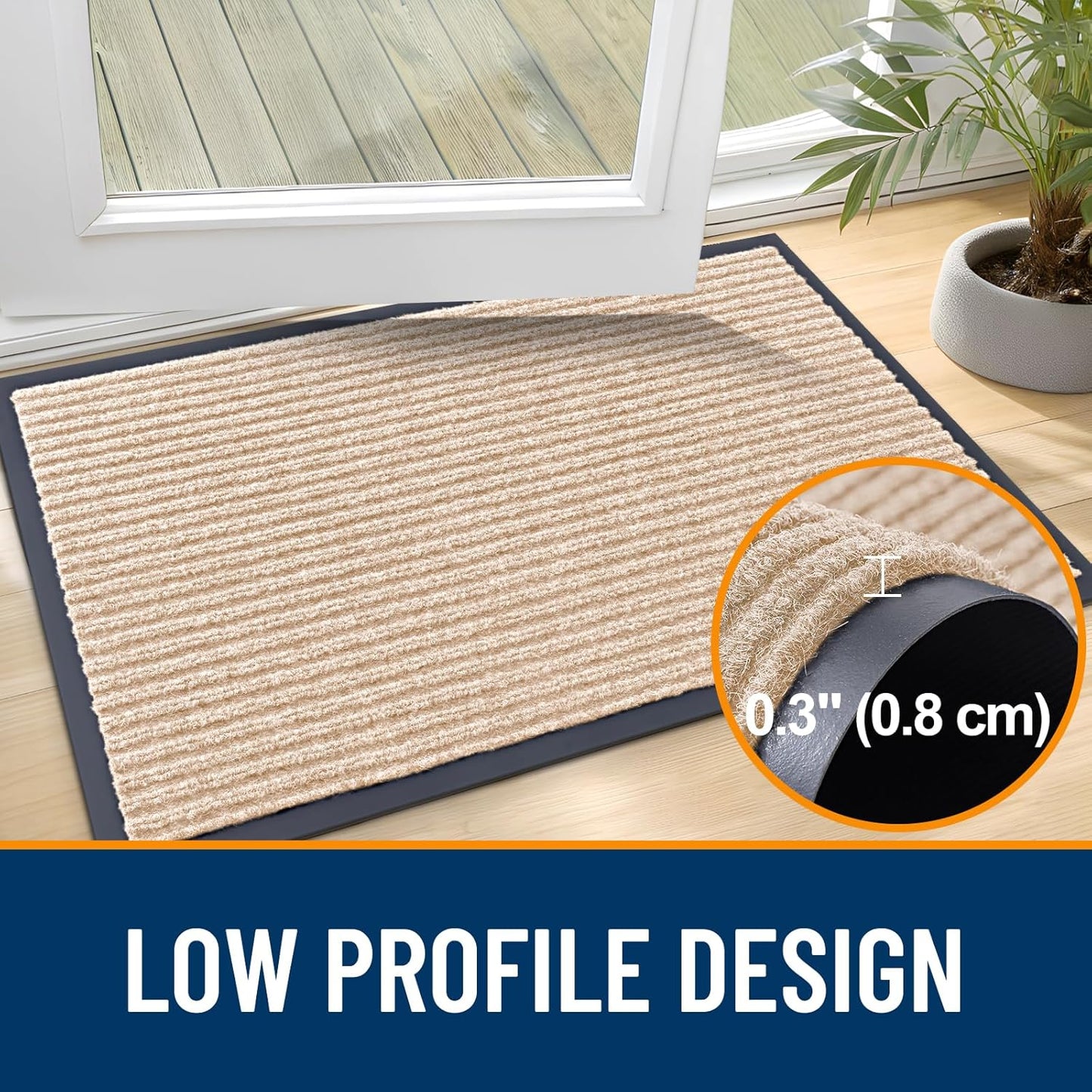 OLANLY Front Door Mat Indoor Outdoor Entrance, Waterproof Heavy Duty Doormat, Fade Resistant, Low Profile, Easy Clean Patio Porch Welcome Floor Mats for Entry, 33x21, Beige