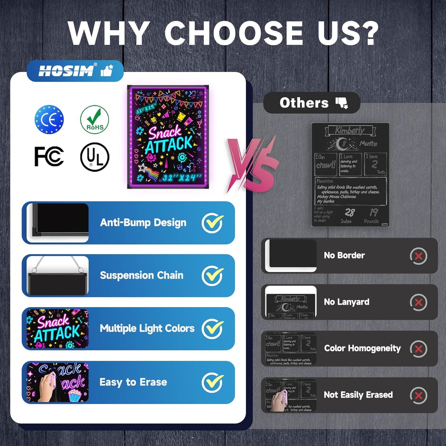 Hosim LED Message Writing Board, 28”x 20" Neon Signs Chalkboard Menu Board, 16 Colors Light Board, LED Drawing Sign Board, LED Note Board with Colors for Christmas Display Light Up Sign