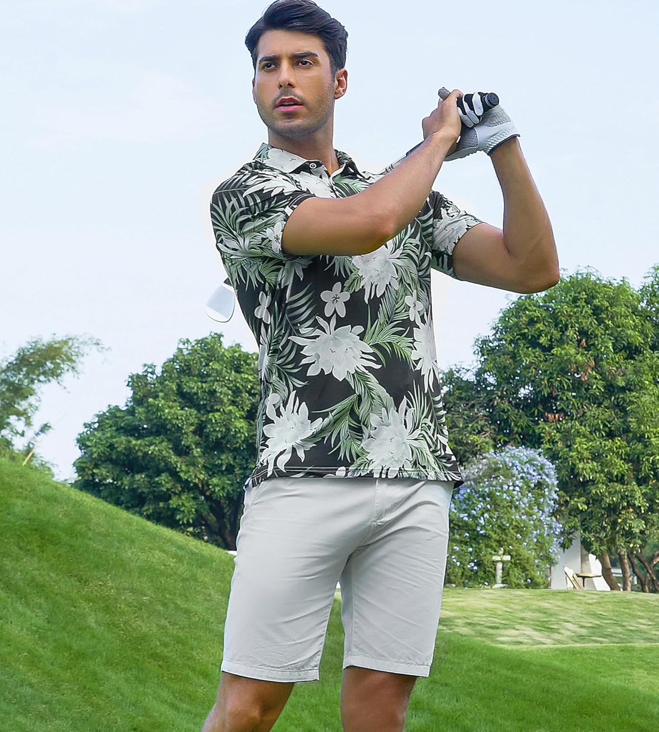 Alex Vando Mens Hawaiian Golf Shirt Moisture Wicking Digital Print Golf Shirts for Men
