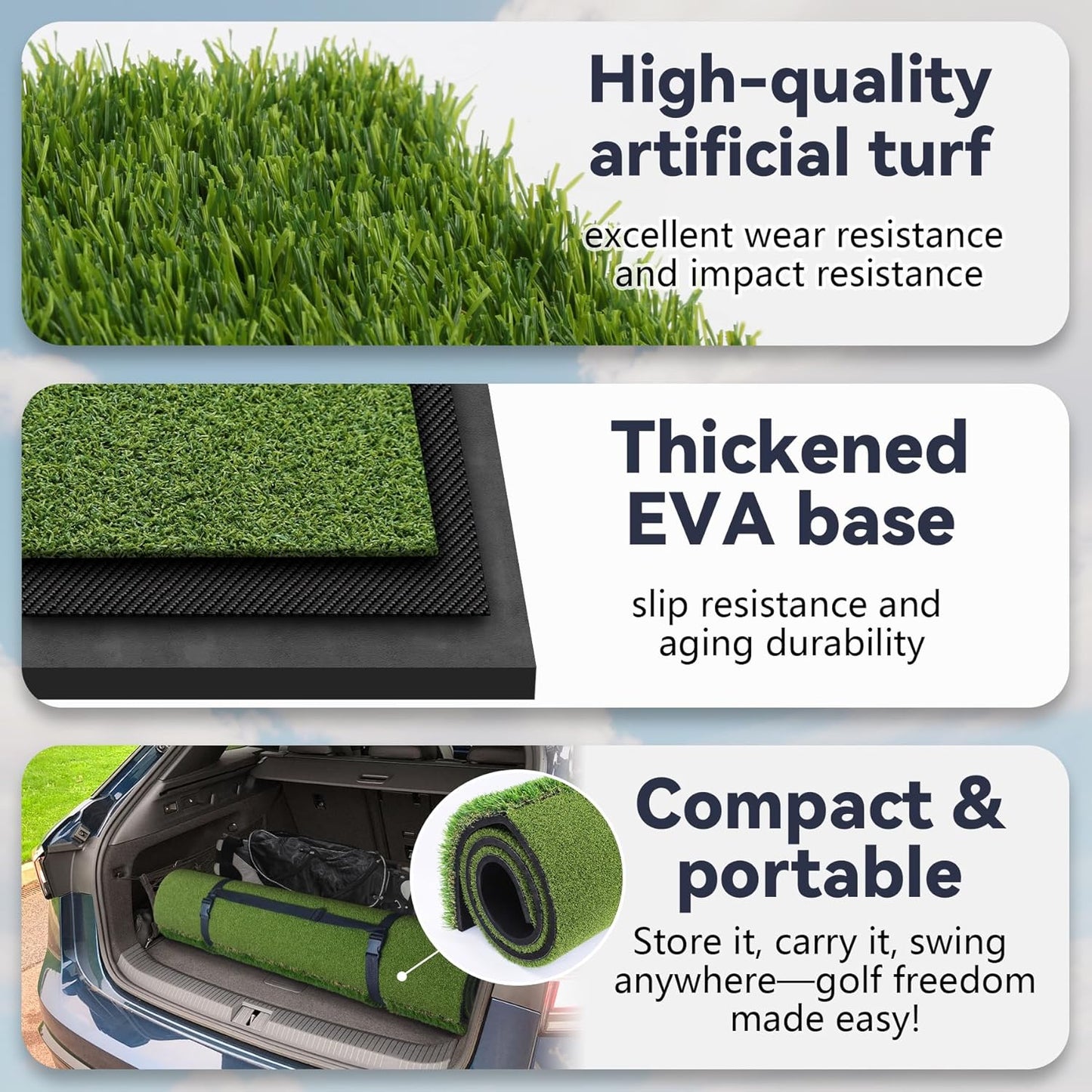 Wind Shear 5x4FT Golf Mat, 2 Turf in 1(35mmRough&16mmFairway) Large Golf Hitting Mat for Indoor/Outdoor Practice, High-Density Artificial Turf Mat for Golf Training in Backyards, Driving Ranges