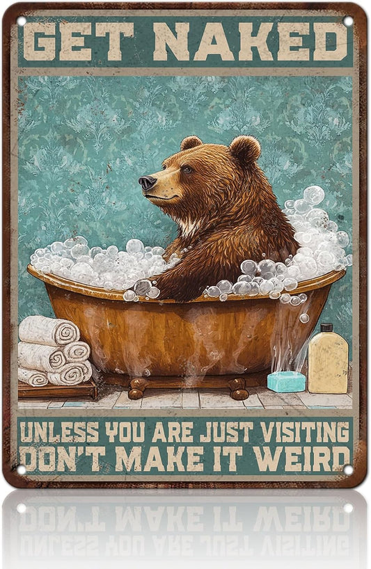 Bear Bath Metal Tin Sign 12x16 Inch Bear Metal Poster Bear Tub Metal Tin Sign Home Kitchen Garden Bar Pub Restaurant Bathroom Are Wall Decor
