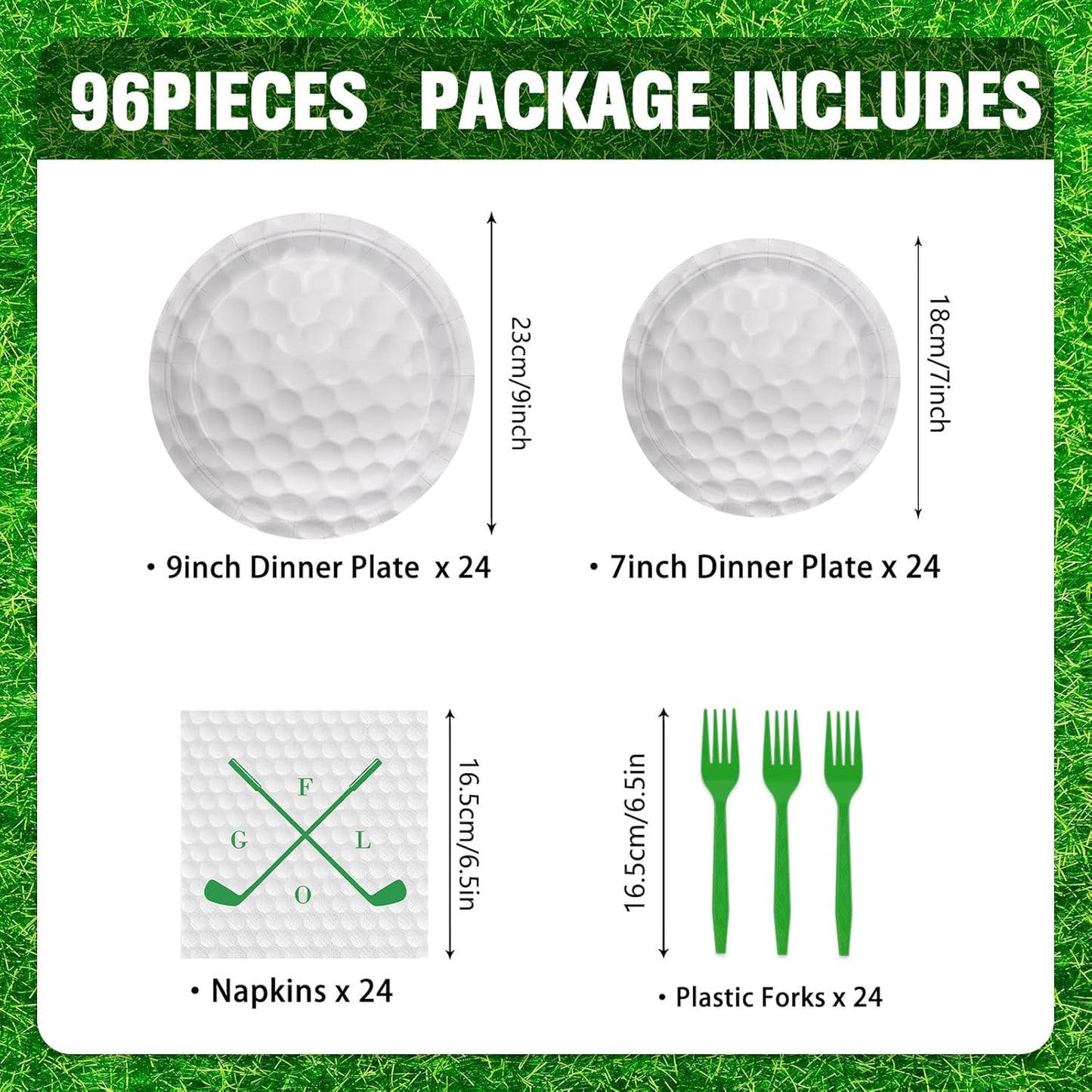 96pcs Golf Party Plates Napkins Golf Birthday Party Supplies Paper Plates Plastic Forks Disposable Tableware Set for Kids Serve 24 Guests