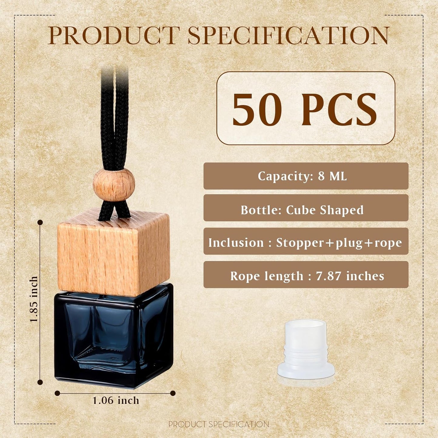 BBTO 50 Pcs Hanging Car Air Freshener Car Diffuser Bottles Empty Glass Perfume Bottle Freshener Diffuser Bottle Pendant for Essential Oil Fragrance Aromatherapy Bottle Ornament (Black,Cube)