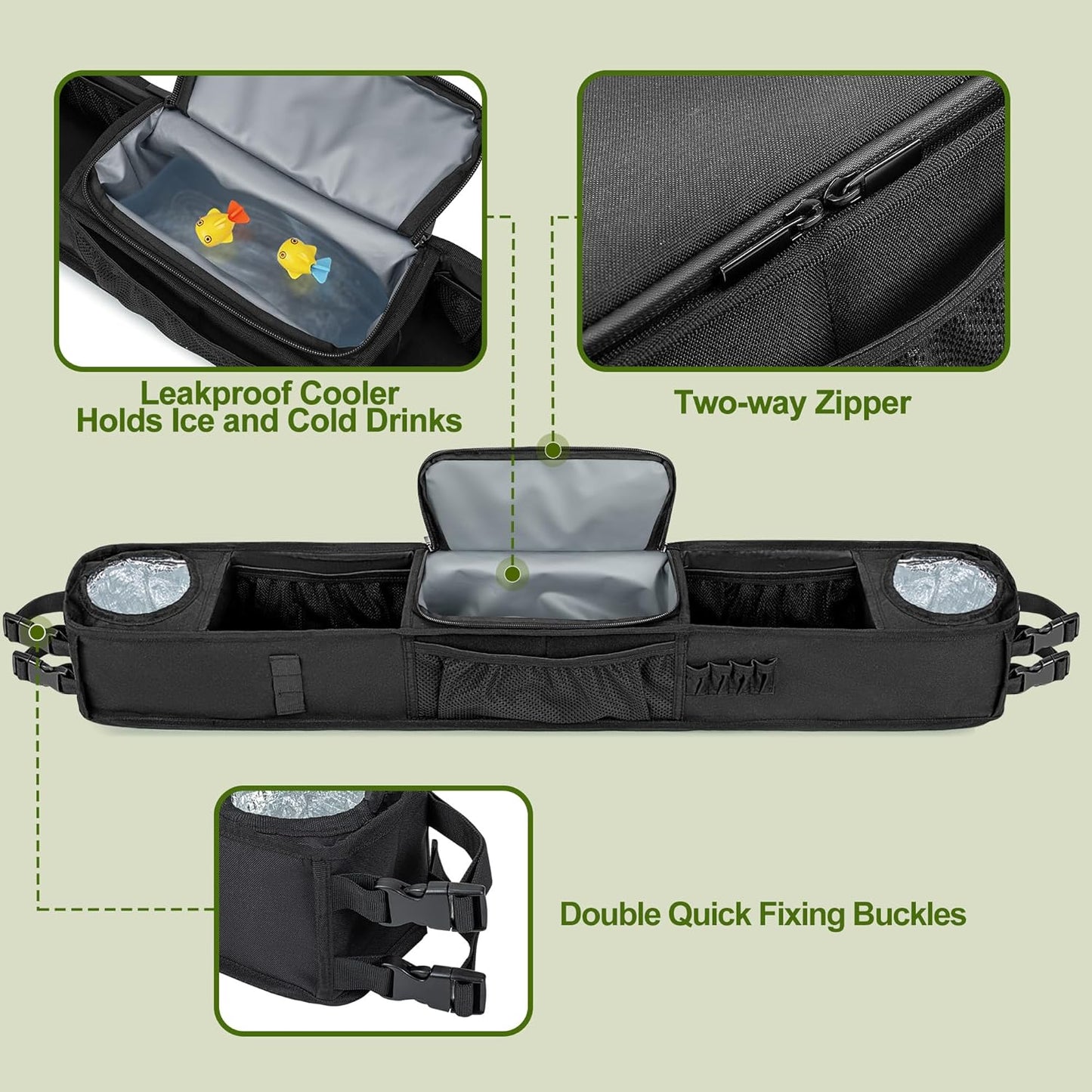 Golf Cart Storage Tray, No-Drilling Front Storage Basket Compatible with EZGO, Club Car, Kandi Golf Carts, Organizer with Cooling Compartment (Patent Design)