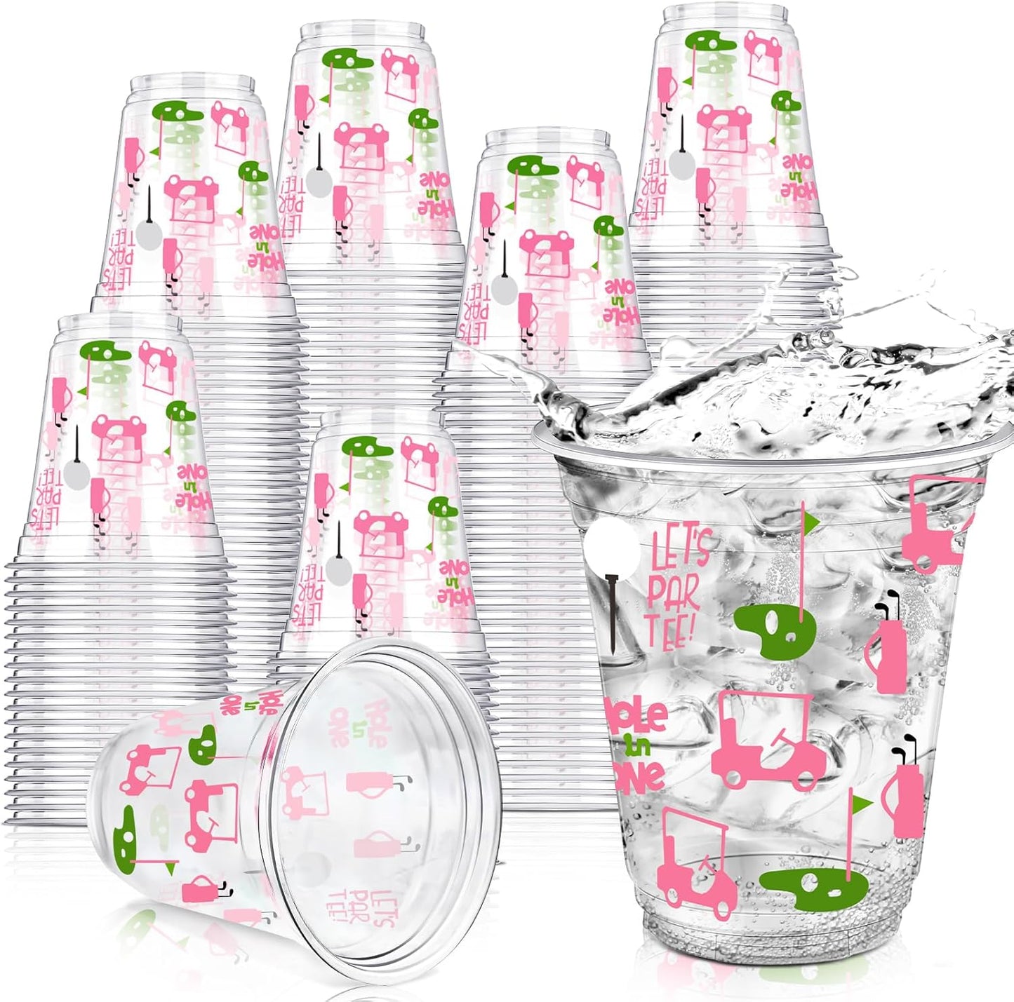 50 Pcs Masters Golf Ball Party Supplies Bulk Clear Plastic Cups 12oz Disposable Let's Par-tee for Home Sports Golf Themed Birthday Bachelor Party Supplies Favors (Pink)