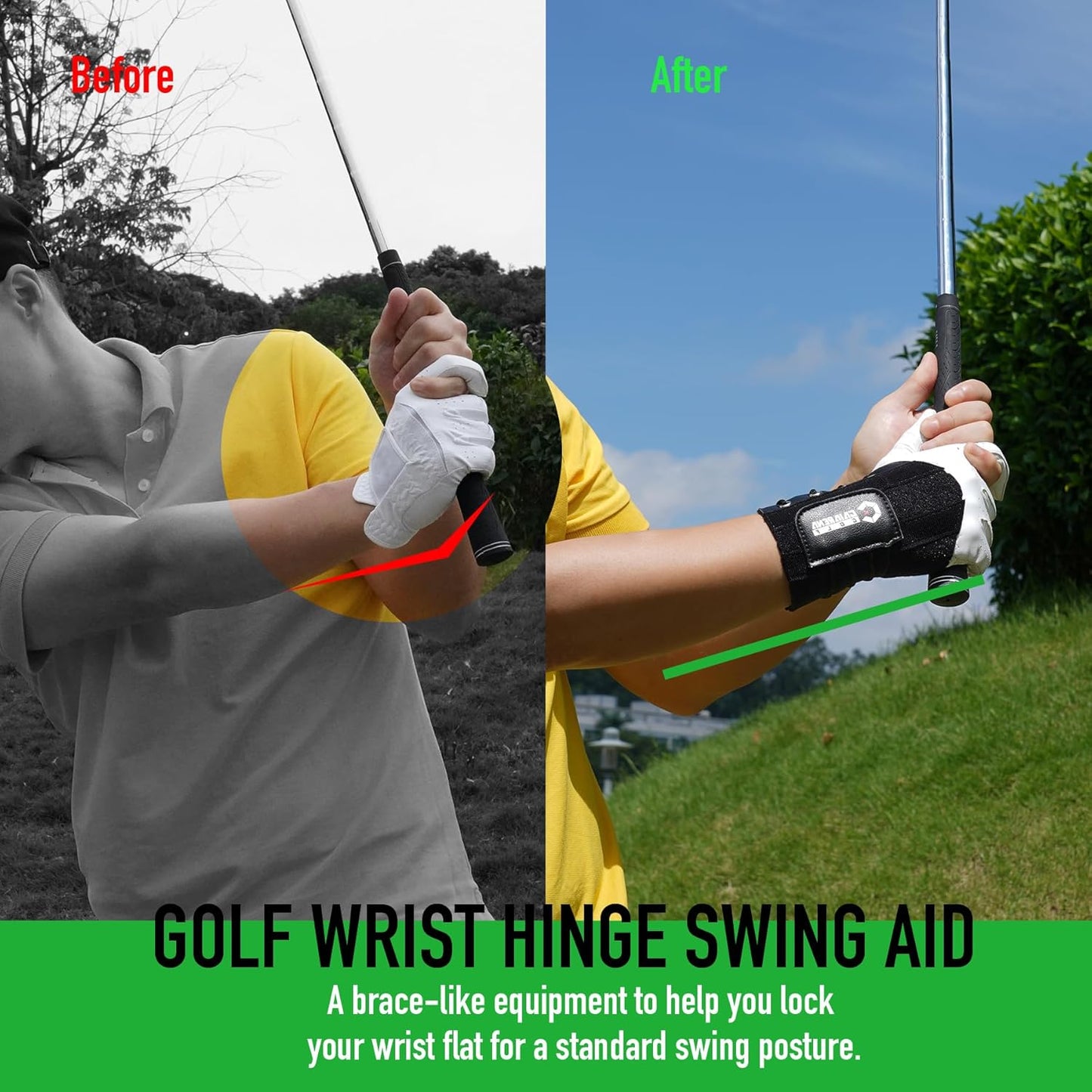 GAIARENA Golf Wrist Brace Wrist Hinge Swing Aid, Efficient Golf Swing Training Equipment to Correct Wrist’s Angle & Develop Muscle Memory for Beginner Golfers