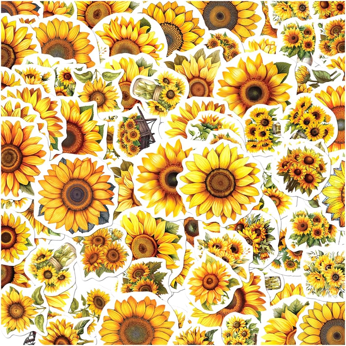 Sunflower Vinyl 50pcs Stickers Pack for Laptop Water Bottle Scrapbook Journal Phone Case Decoration DIY Accessories Hat Bumper Kids Teens Adults Bike Motorcycle Bedroom