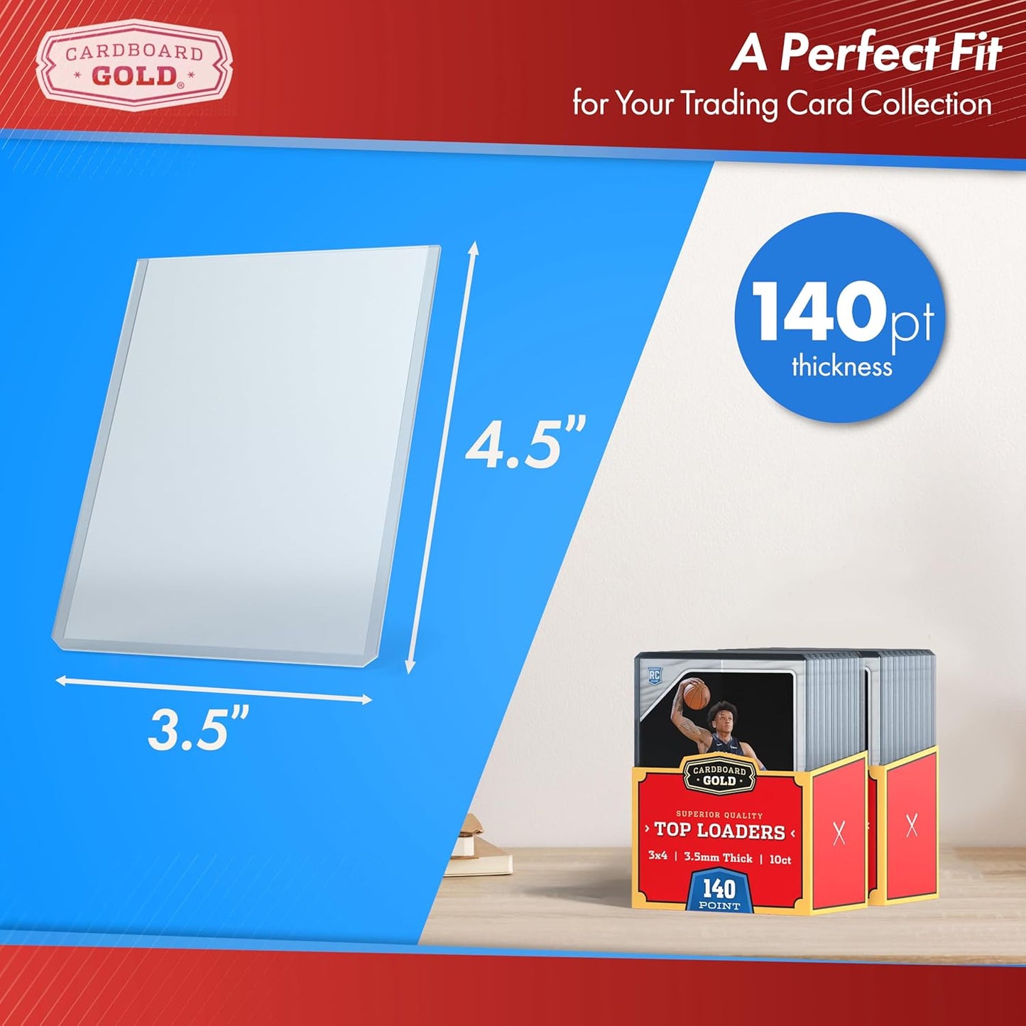 Cardboard Gold - 140pt Top Loaders for Cards - 200 Count - Premium 3x4 Inch Trading Card Toploaders - Protect Your Baseball and Sports Cards with These Crystal Clear Hard Plastic Sleeves Protectors