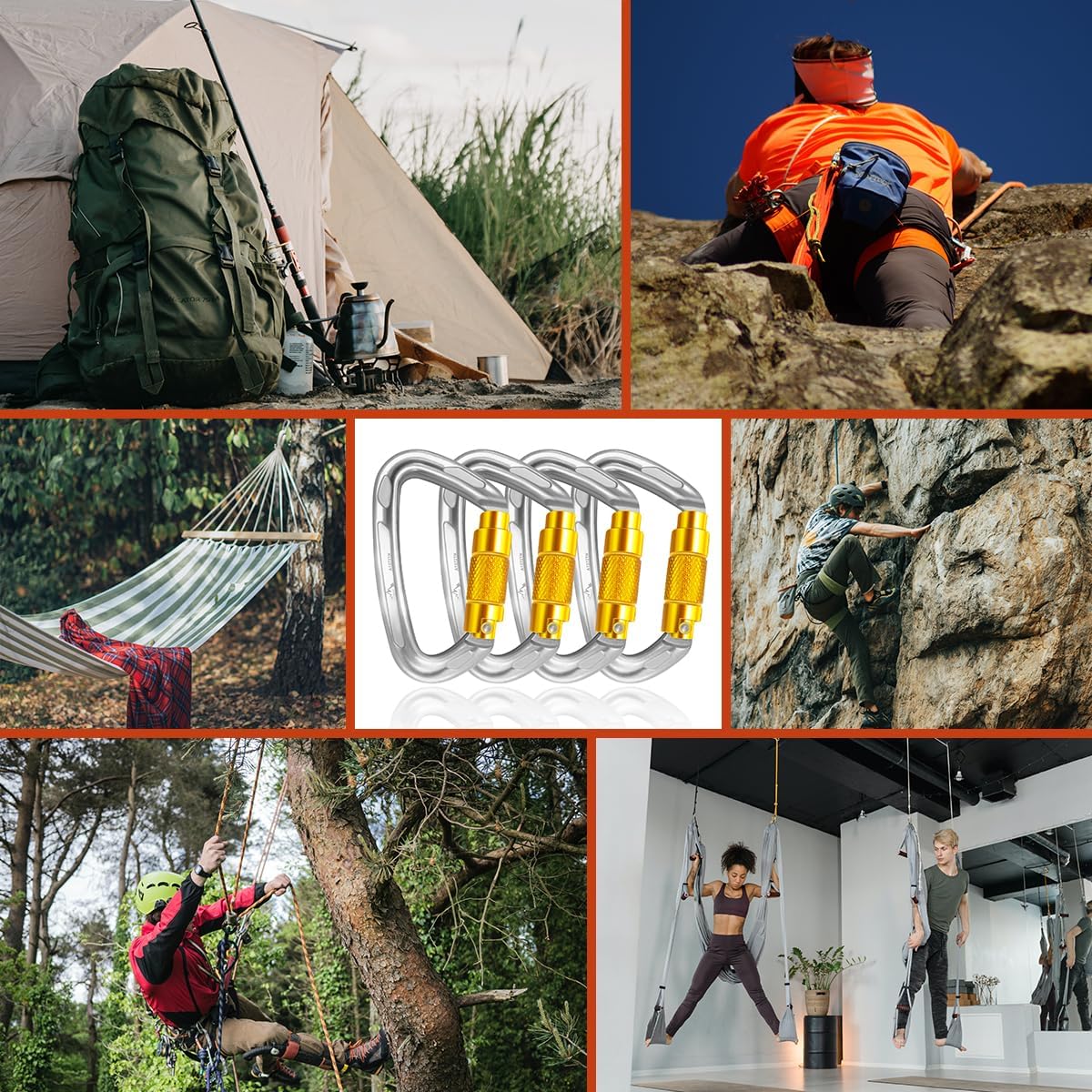 Climbing Carabiner Clips 25kN Auto Locking Carabiner, Professional Heavy Duty Large Locking Carabiner Clips for Rock/Ice Climbing Rappelling Rescue Swing etc, D Shaped, Large Size