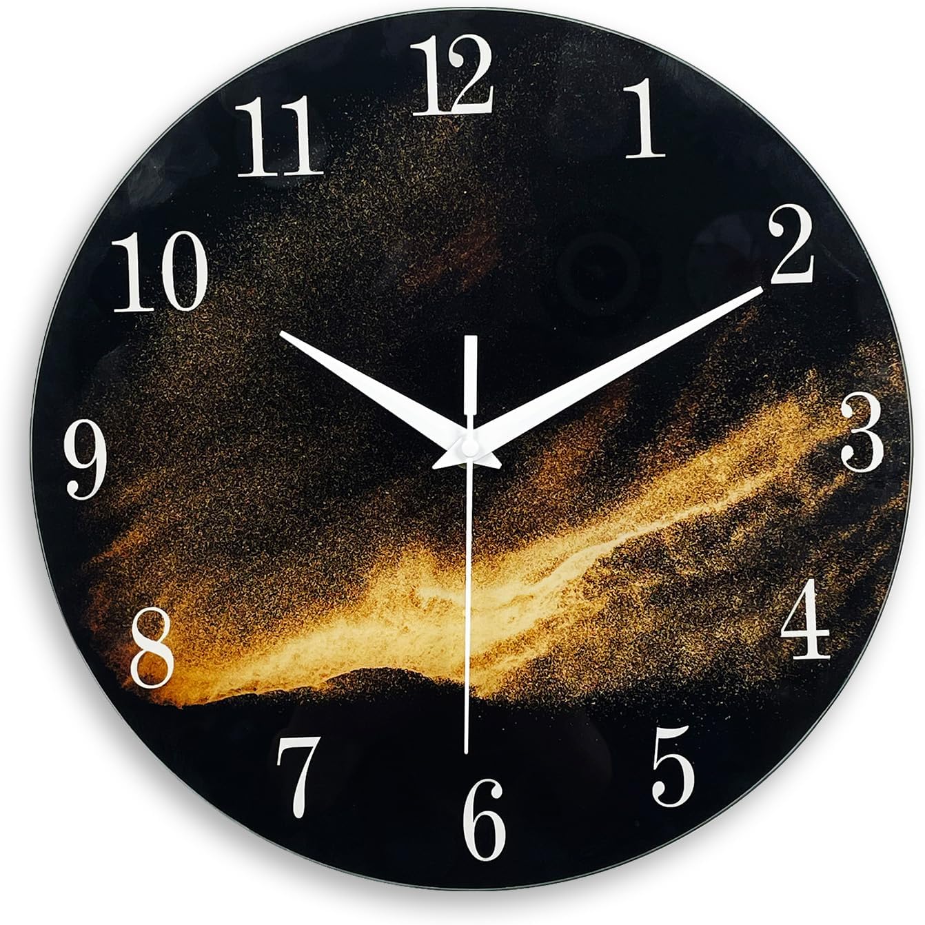 Black Wall Clock for Living Room 14 Inch Glass Analog Wall Clock Battery Operated Silent Clock for Bedroom Office