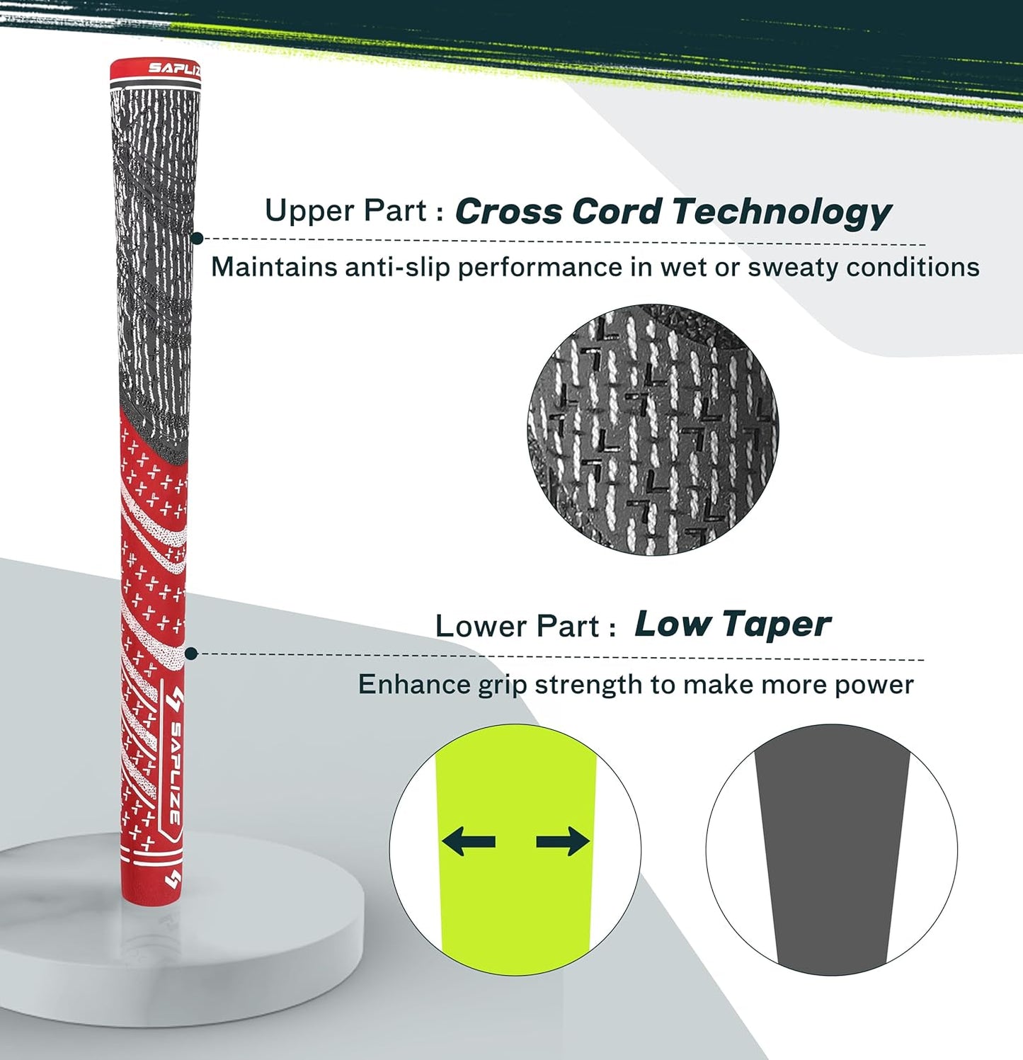 SAPLIZE Cross Cord Golf Grips Set of 13 Grips with Tape or Full Regripping Kit, Std/Mid/Jumbo, Low Taper Design, Multi-compound Hybrid, Anti-Slip Golf Club Grips, CL03 Series
