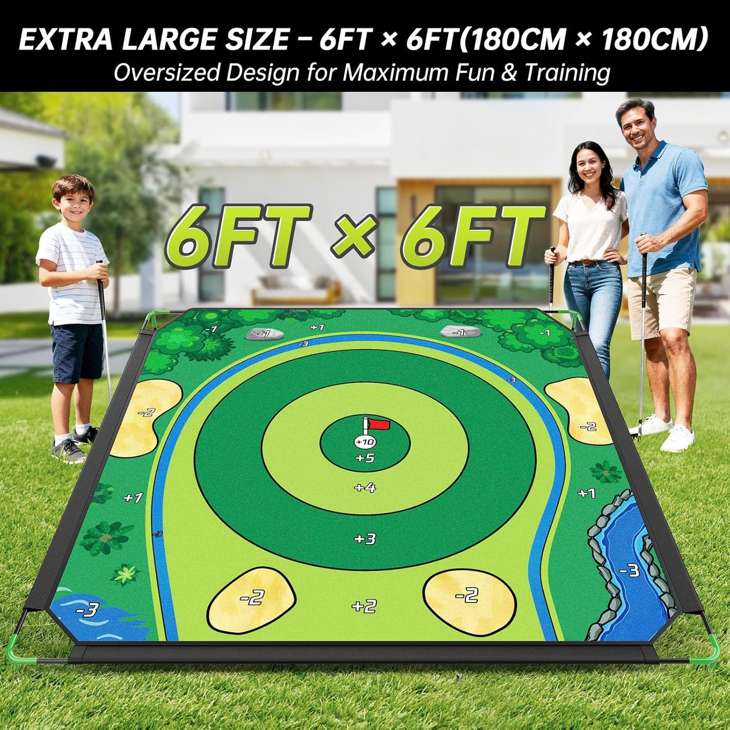 Golf Chipping Game Set, 71 X 71 in Large Golf Practice Mat with 2 Adjustable Clubs, Hitting Mat, 24 Sticky Balls, 2 Golf Tees, Scoreboard & Carry Bag, Indoor Outdoor Golf Training Game for Adults