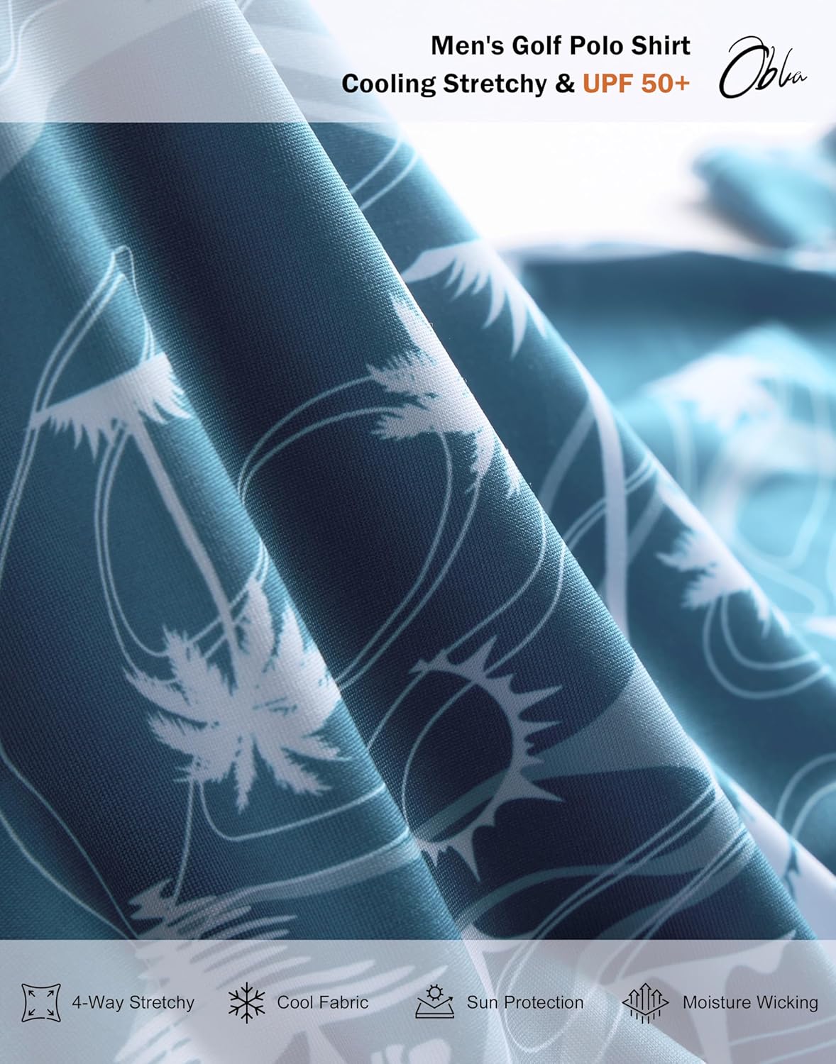 Obla Mens Golf Polo Shirts Short Sleeve Dry Fit Performance Moisture Wicking Casual Print Collared Golf Shirts for Men