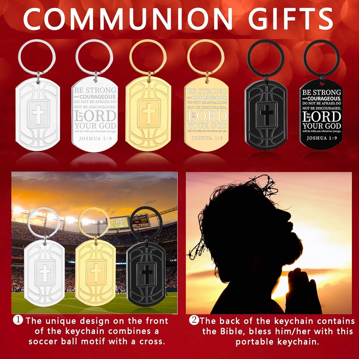 Football/Baseball/Soccer/Basketball Keychain for Men First Communion Baptism Confirmation Mens Gifts