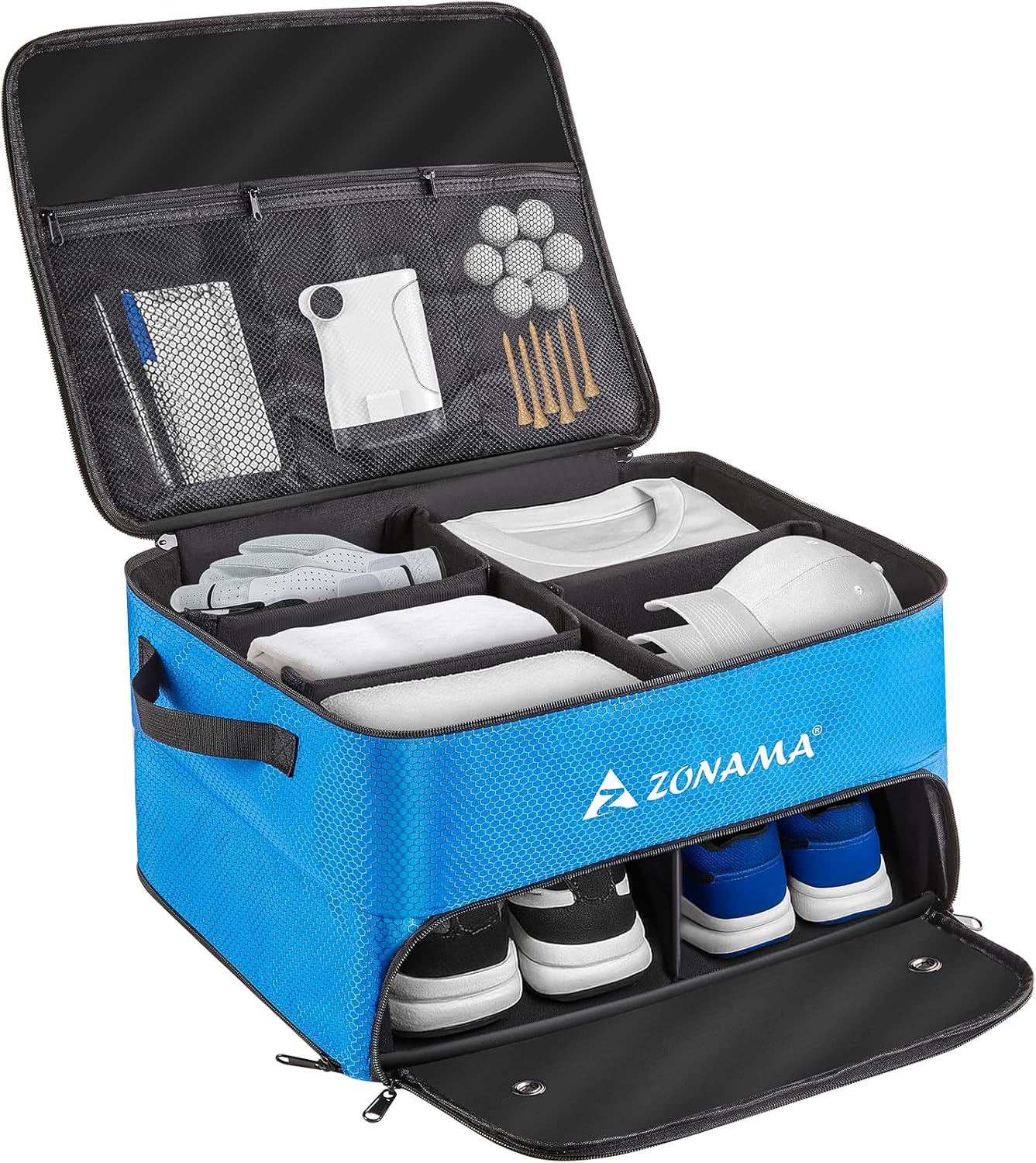 Golf Trunk Organizer, 3 Layers Large Space Car Trunk Locker, with Separate Compartment, Waterproof Golf Accessories Bag for 2 Pairs of Golf Shoes, Balls, Clothes, Golf Gift for Men Women