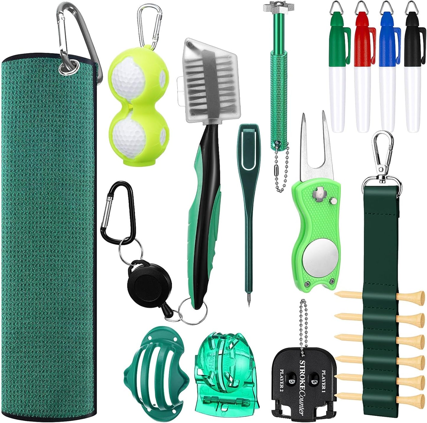 Syhood 21 Pcs Golf Club Cleaning Kit Accessories Golf Brush, Towel, Groove Sharpener, Divot Repair Tool, Ball Alignment Kit Gift for Christmas Portable Tool Kit for Men or Women