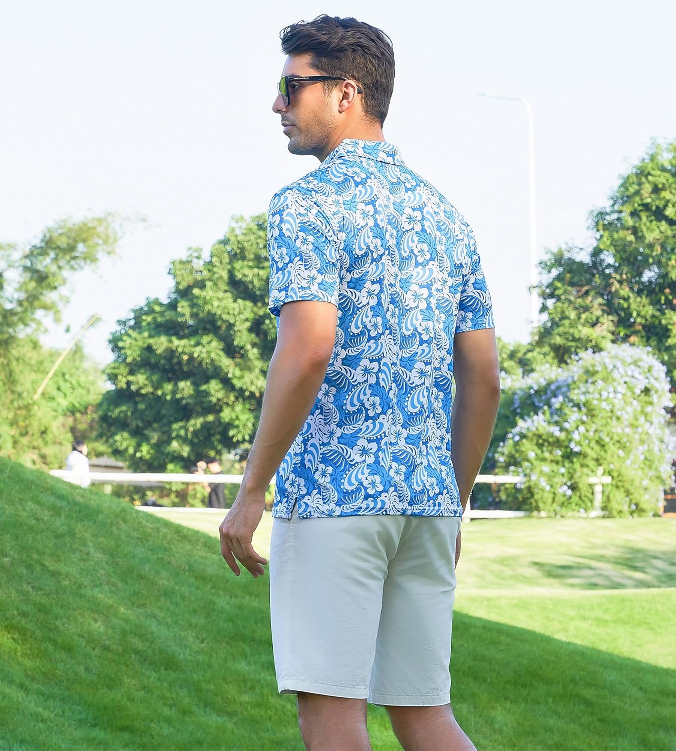 Alex Vando Mens Hawaiian Golf Shirt Moisture Wicking Digital Print Golf Shirts for Men
