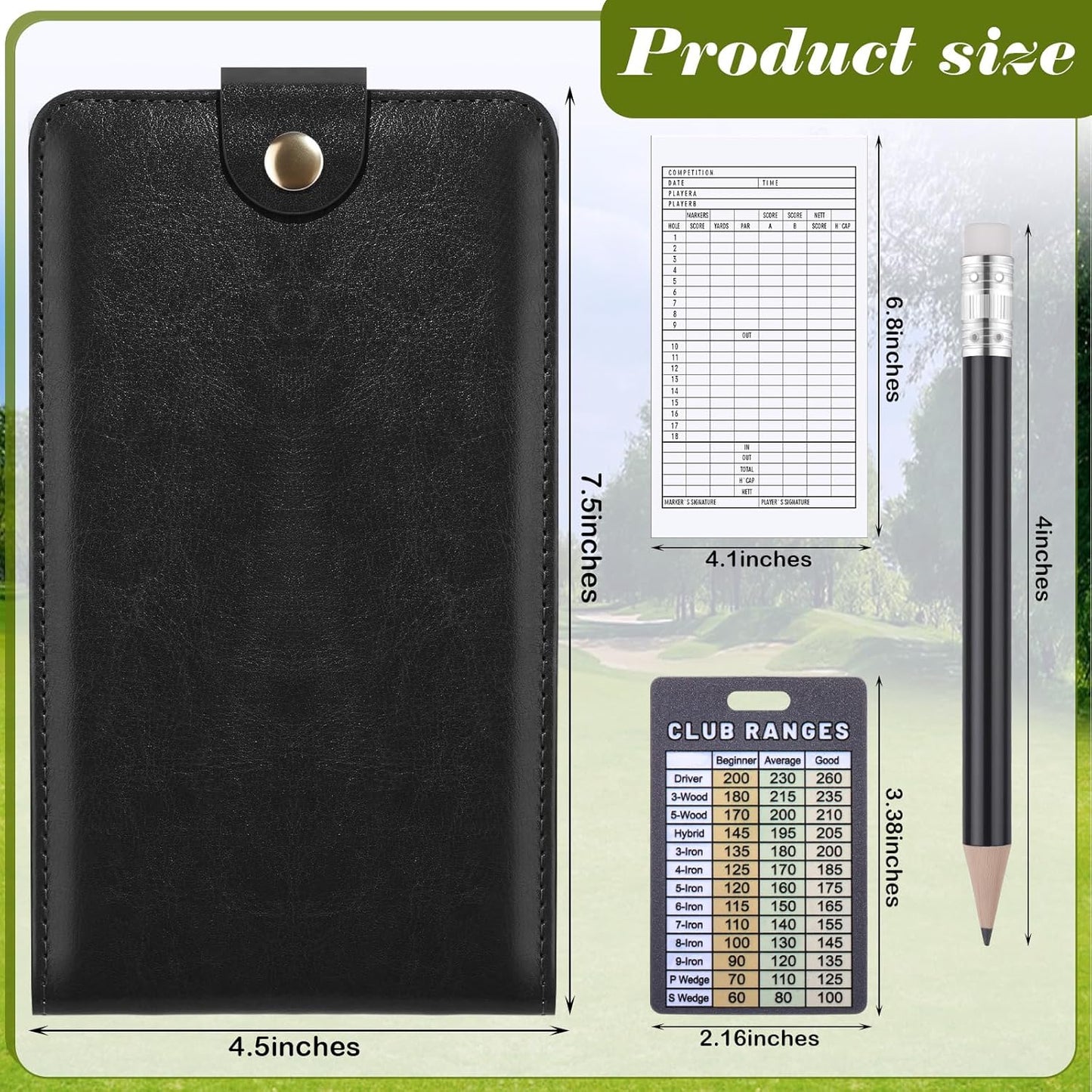 Yexiya 7 Pcs Magnetic Leather Golf Scorecard Holder with 4 Scorecard Books 1 Pencil 1 Golf Reference Distance Card Yardage Book Gift for Men Golfers Sports Outdoor Club Accessories