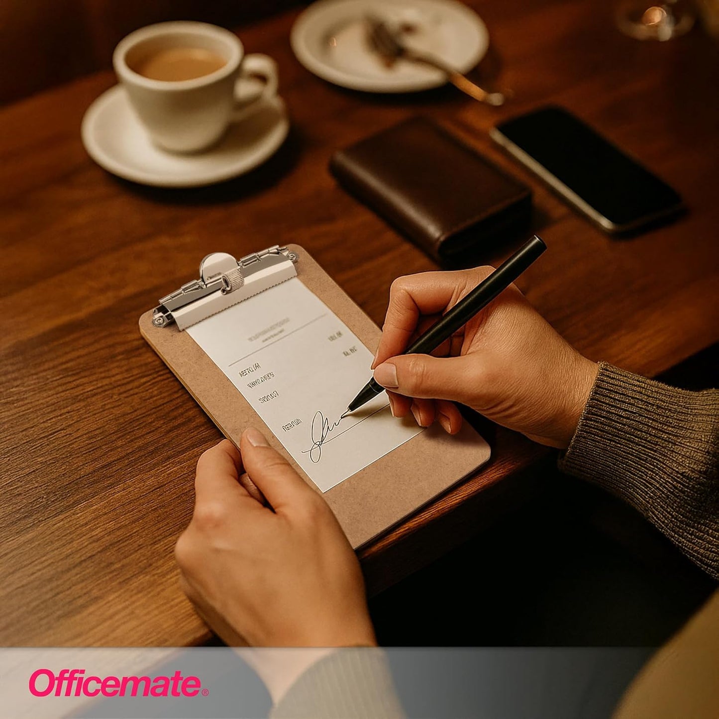 Officemate 5" x 9" Clipboard for Receipts, Low Profile Metal Clip & Pen Holder on Side, Memo Size for Restaurants, Hotels, Food Trucks, Bars, Schools, and Other Venues, 12 Clipboards + 12 Pens (83159)