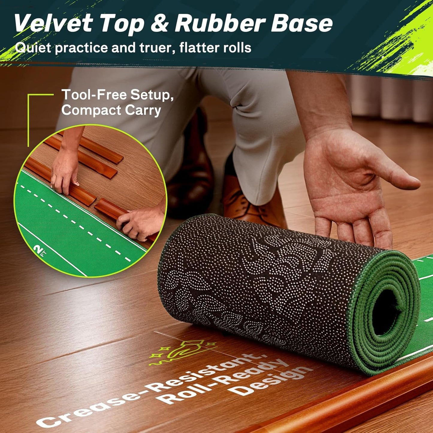 SAPLIZE Golf Putting Mat/Putting Green Mat - Adjustable Slope, Trajectory Tracking, Automatic Ball Return & Pong Game Modes |Portable Practice Green for Home, Office, Indoor & Outdoor