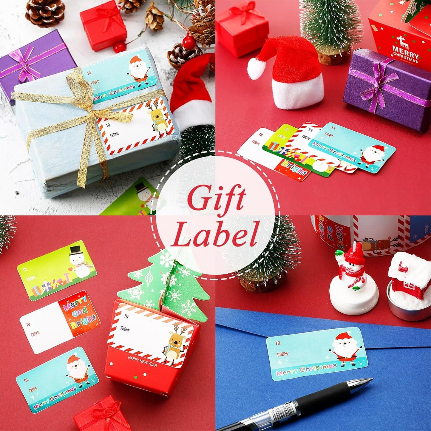 Outus 500 Pieces Christmas Tags Self Adhesive Gift Tags for Xmas Presents Christmas Name Labels Stickers for Wrapping Paper Festival Birthday Holiday Decor(Classic Style,2.95 x 1.6 Inch)
