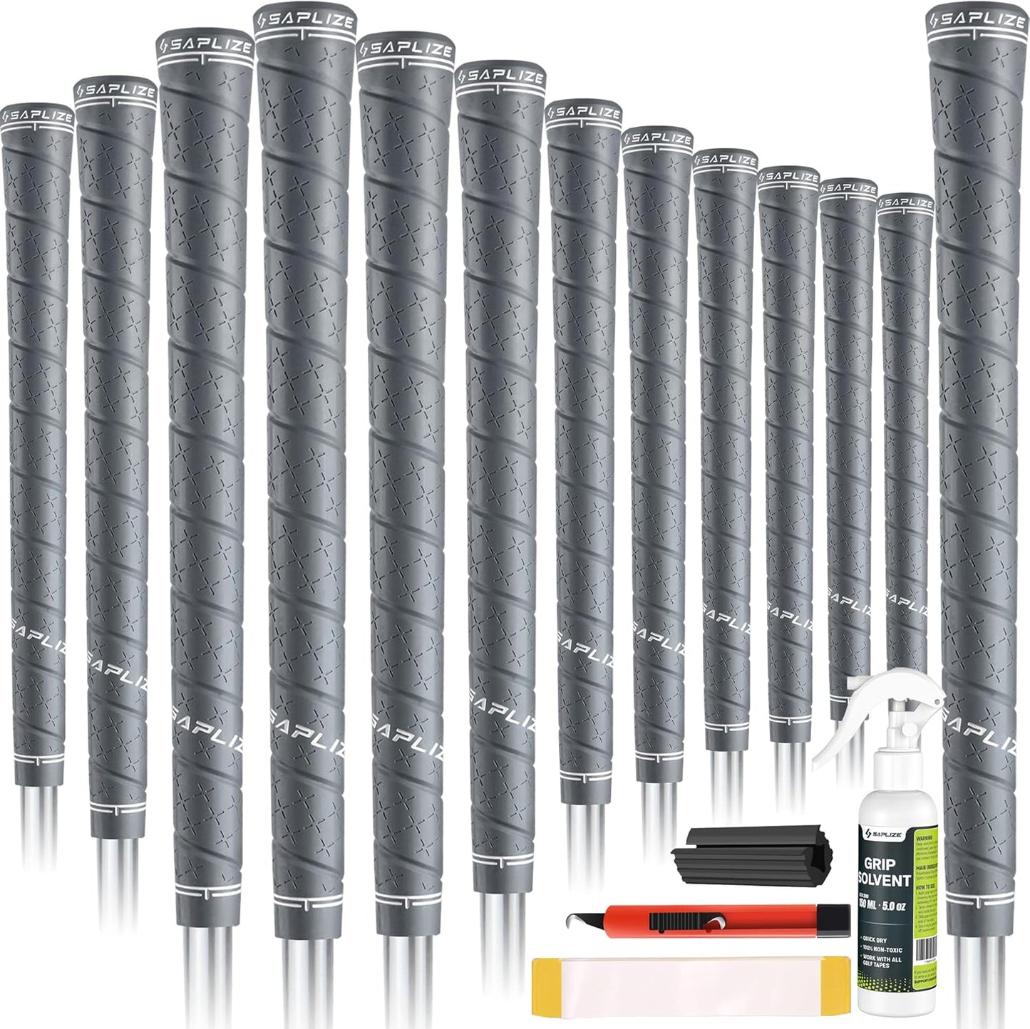 SAPLIZE Midsize Golf Grips 13-Pack Kit, Wrapped Rubber Golf Club Grips for Comfort and Enhanced Control, Reduces Hand Vibration-Includes Replacement Grip Kit