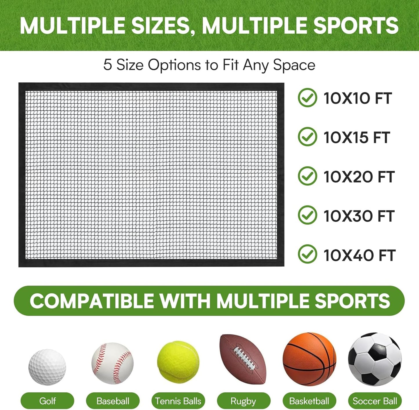 Golf Net,Golf Practice Net with 33 ft Steel Wire Rope and Hanging Kit, Heavy Duty Golf Hitting Net, Also as Hockey Net and Chipping Net - 7ft,10ft, 15ft, 25ft, 30ft, 40ft