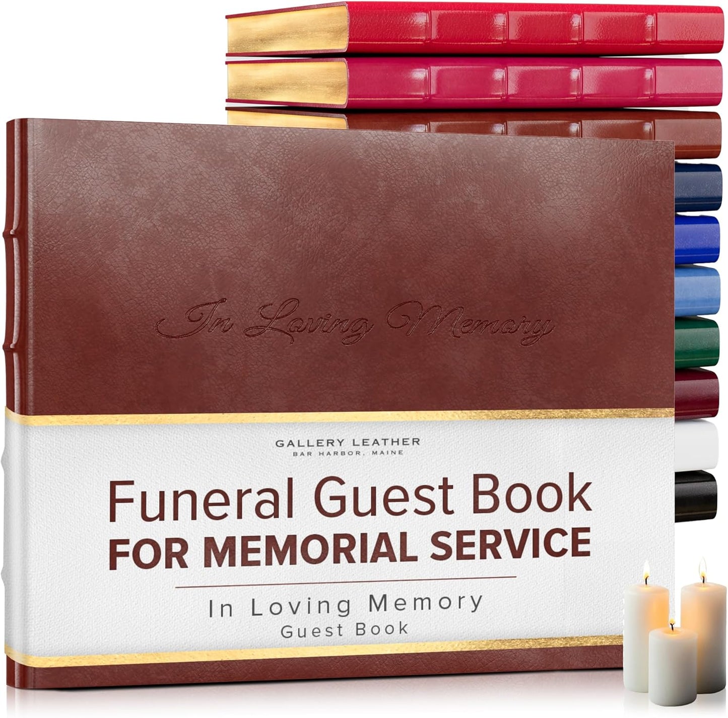 Gallery Leather Funeral Guest Book for Memorial Service and in Loving Memory with 192 Lined Pages - Hardcover, Bound Leather Guest Sign in Book - 7 x 9 - Acadia Tan