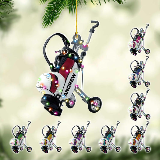 Personalized Golf Ornaments for Christmas Tree 2025 Custom Golf Christmas Ornament Golfing Bag Ornament Sports Golf Cart Ornaments Gift for Golfer Bag Golfing Lovers Hanging Decoration (G10)