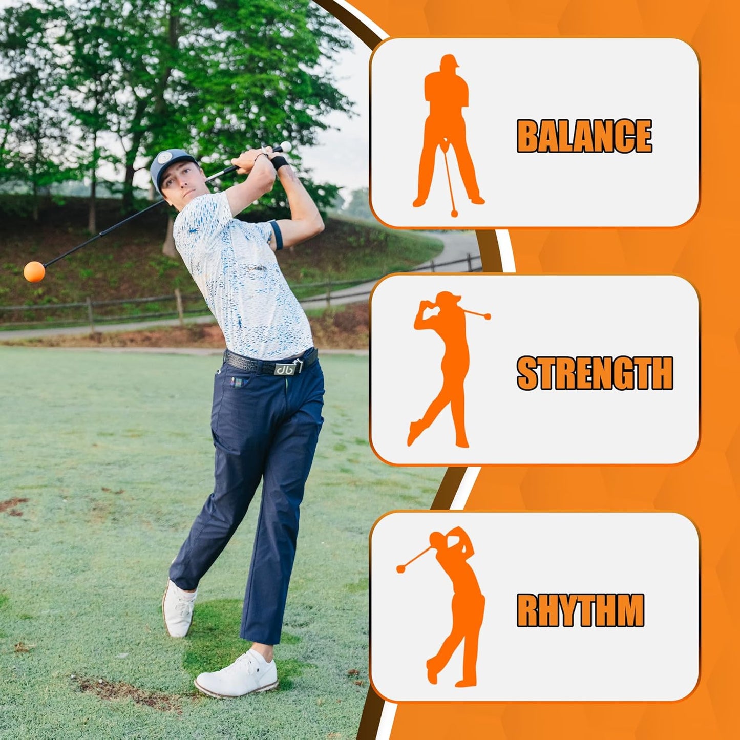 Orange Whip Golf Swing Trainer Aid Patented & Made in USA for Improved Rhythm, Flexibility, Balance, Tempo, and Strength *American Made*