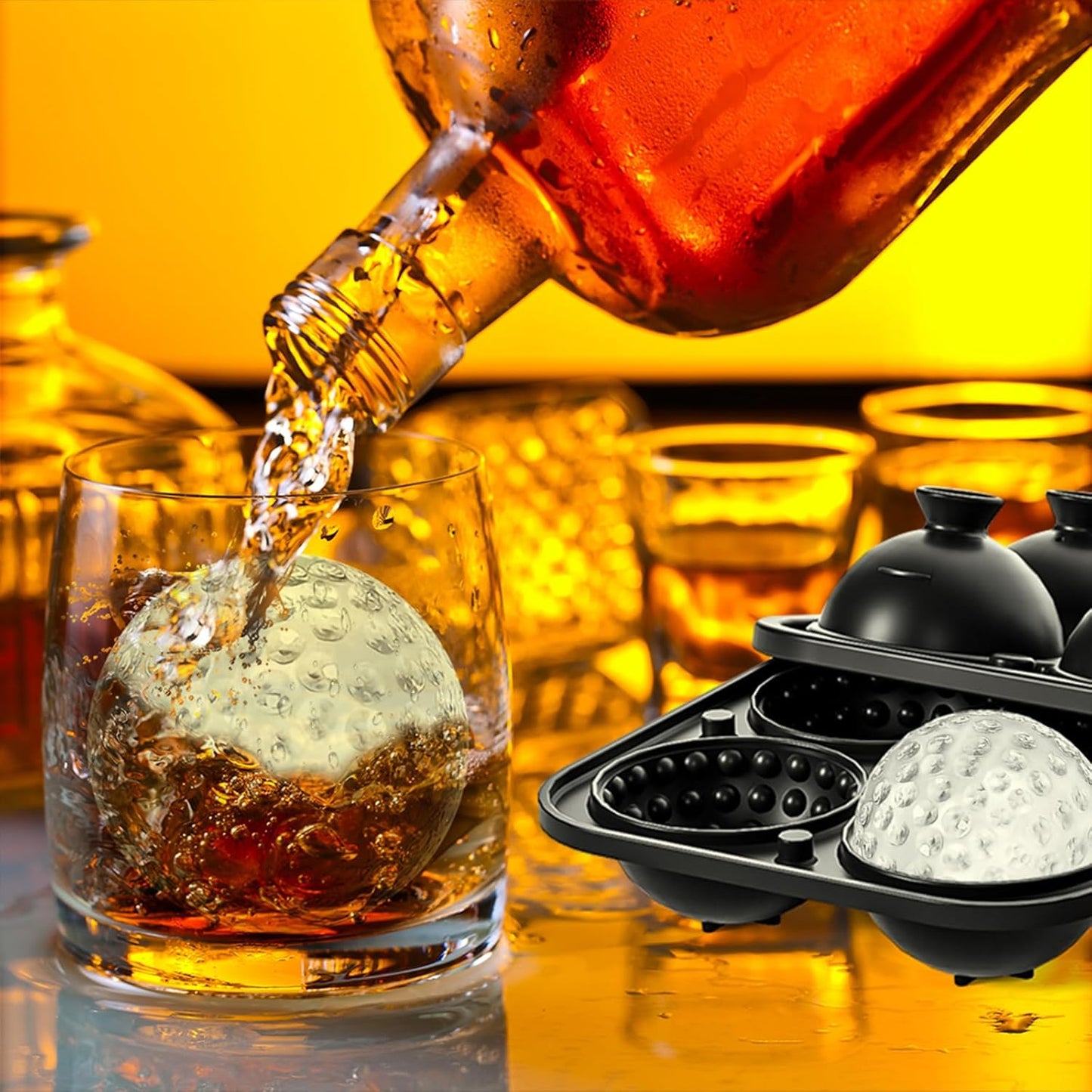 2 Pack Golf Ball Ice Cube Mold 2.1 Inch Large Silicone Golf Ball Ice Cube Molds Fun Shapes Craft Sphere Ice Molds Christmas Gifts for Men and Women Cocktails, Bourbon, Brandy, Whiskey(2, Golf Ball)