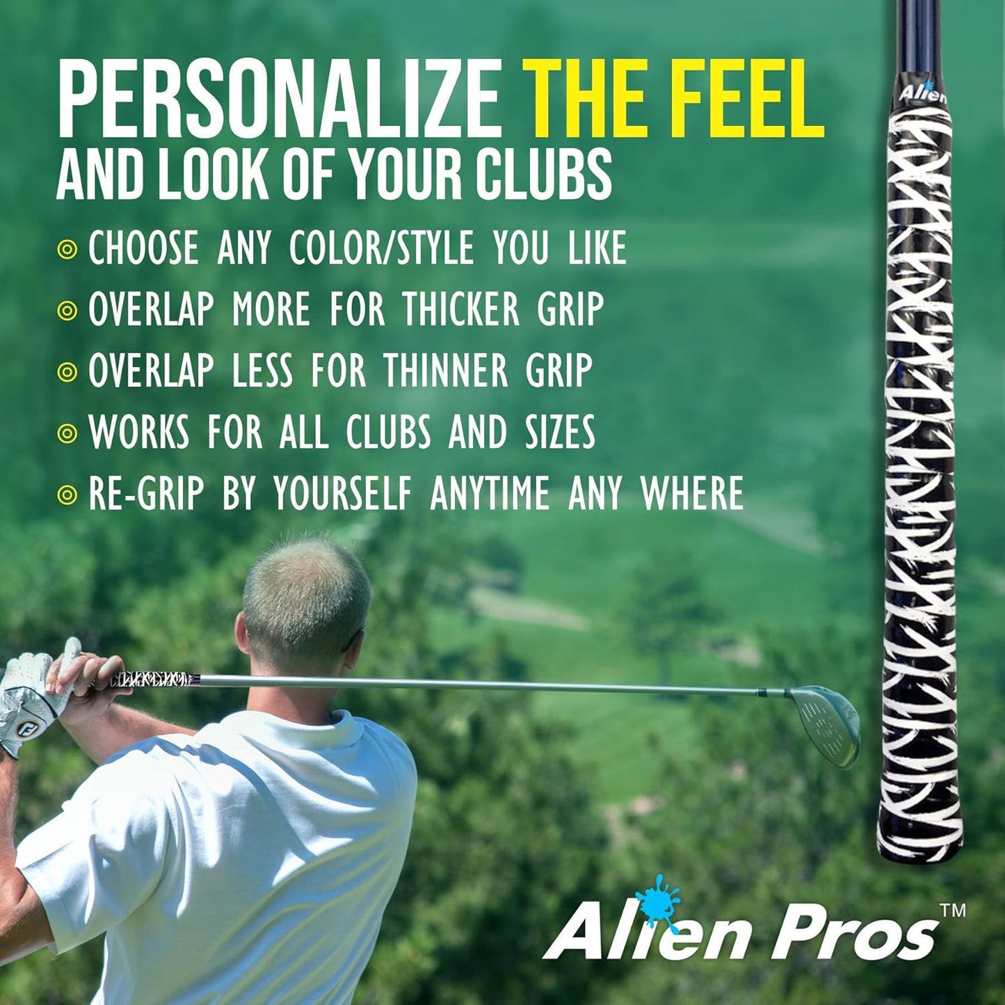 Alien Pros Golf Grip Wrapping Tapes - Innovative Golf Club Grip Solution - Enjoy a Fresh New Grip Feel in Less Than 1 Minute
