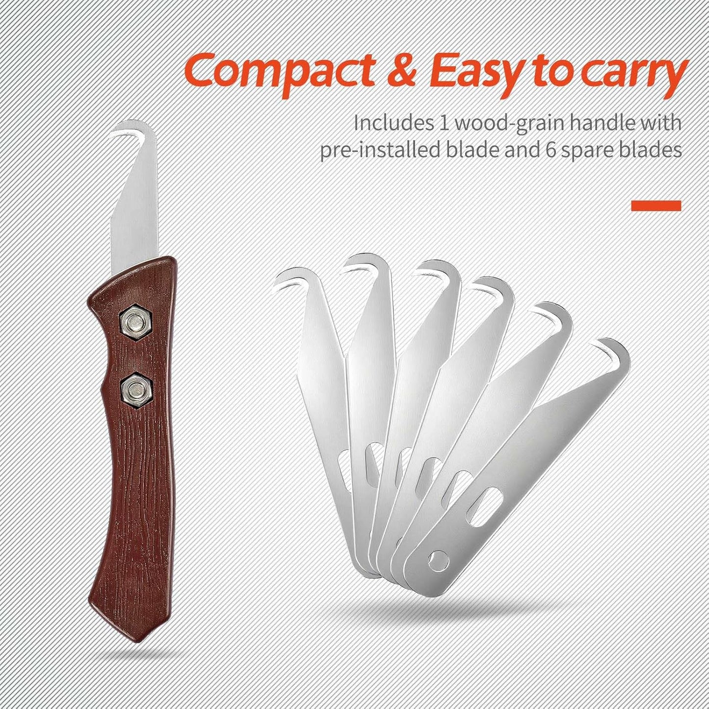 7pcs Club High-Carbon Steel Single-End Hook Knife Set with Wood-Grip Handle & Pre-Lubricated Blades - Golf Club/Bike Grip Removal Tool