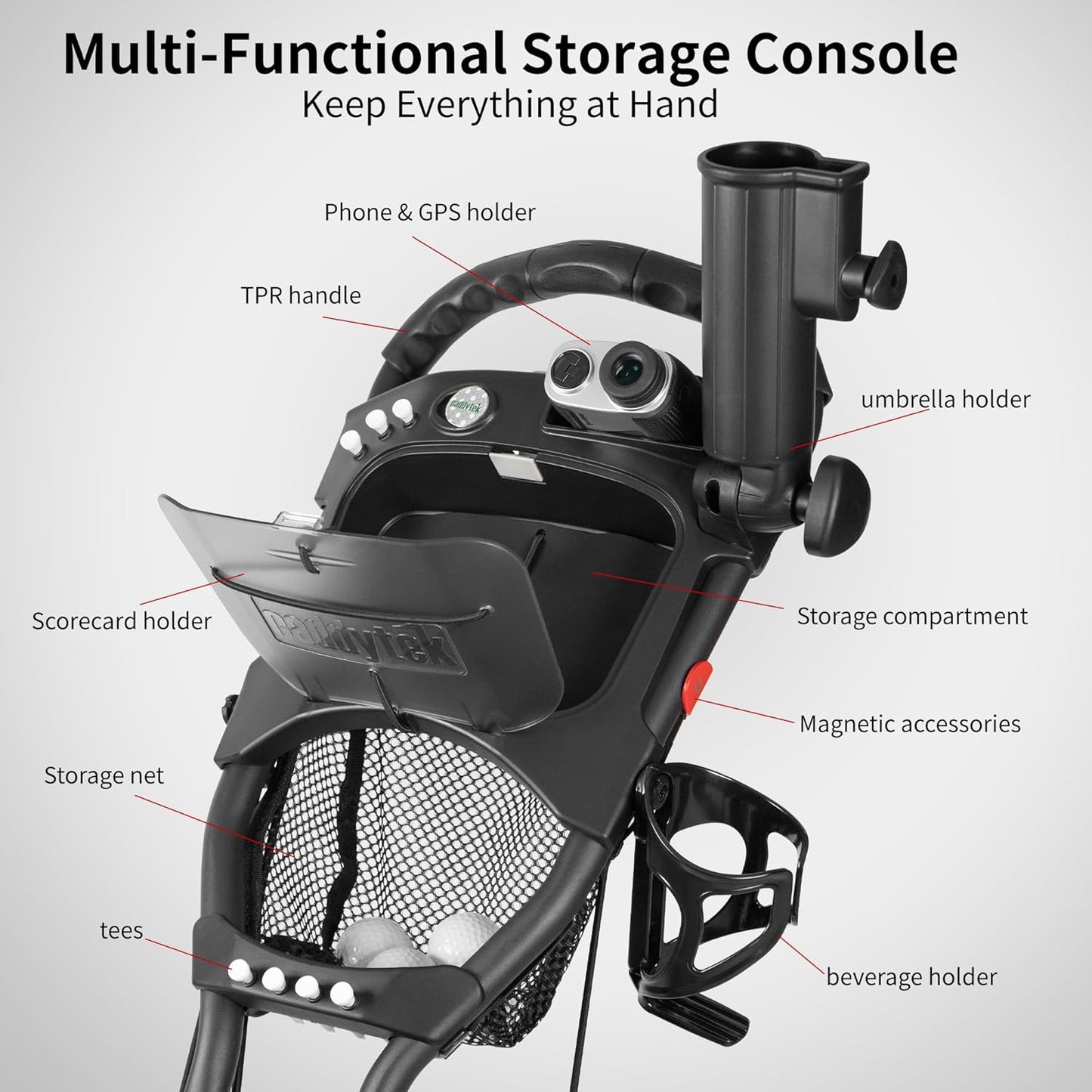Caddytek CaddyLite ONE-Swivel V8 Golf Push Cart - Lightweight 3 Wheel Foldable Cart with One-Click Folding, 360° Swivel Front Wheel, Adjustable Handle, Cooler Basket, Umbrella & Drink Holder