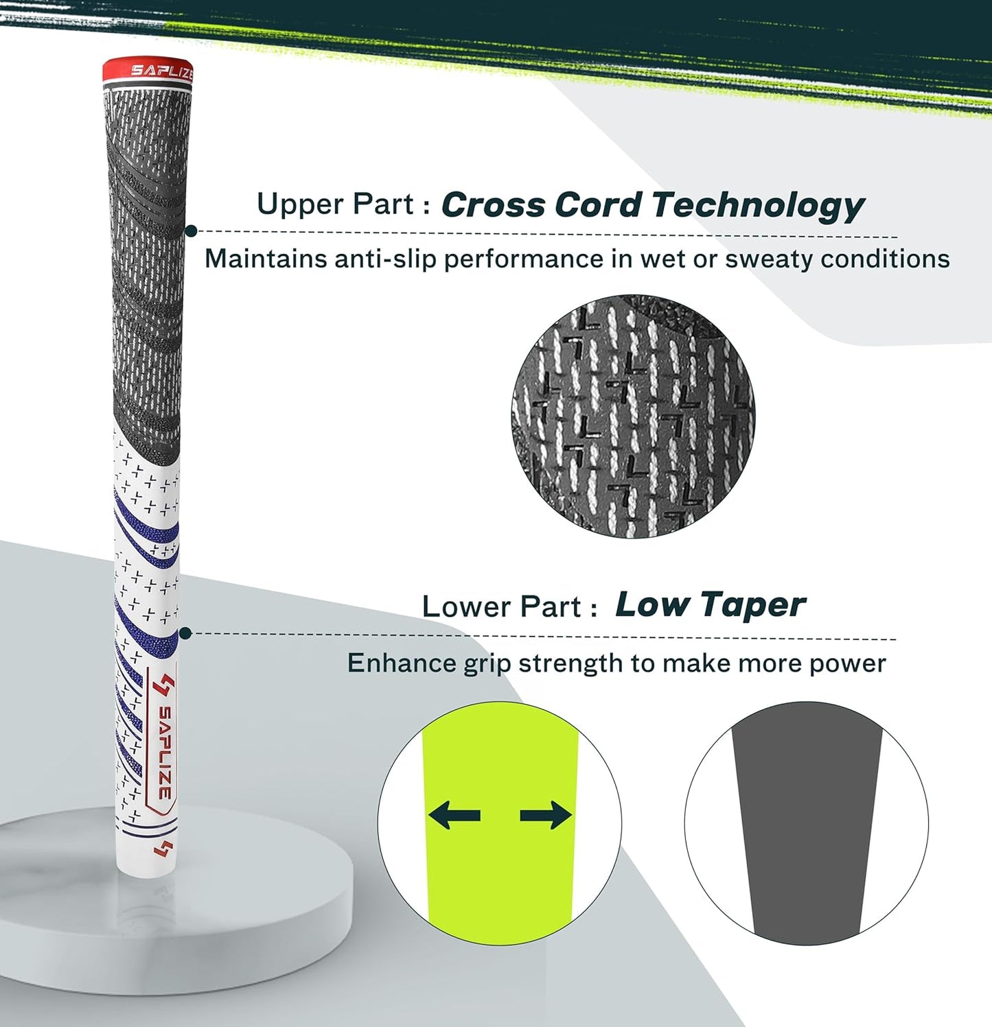SAPLIZE Cross Cord Golf Grips Set of 13 Grips with Tape or Full Regripping Kit, Std/Mid/Jumbo, Low Taper Design, Multi-compound Hybrid, Anti-Slip Golf Club Grips, CL03 Series