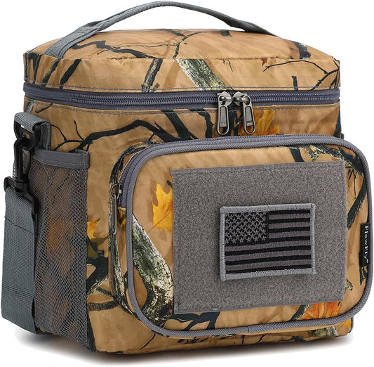FlowFLy Lunch Bag, Insulated Cooler, Thermal Lunch Box Tote with MOLLE/PALS Webbing, Adjustable Padded Shoulder Strap, for Tactical Men Women Adults and Boys Girls Kids (Maple Leaves Camo, Medium)