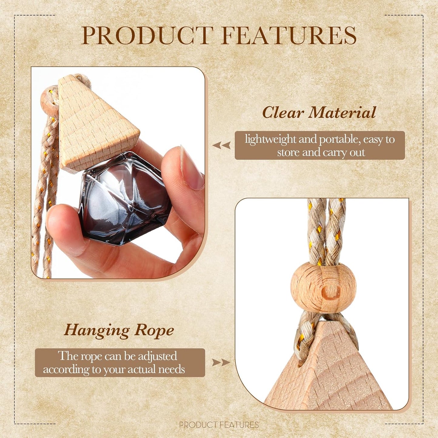 50 Pcs Hanging Car Air Freshener Black Car Diffuser Bottles Empty Glass Perfume Bottles Air Freshener Diffuser Pendant for Essential Oils Fragrance Aromatherapy Ornament (Rhombus)