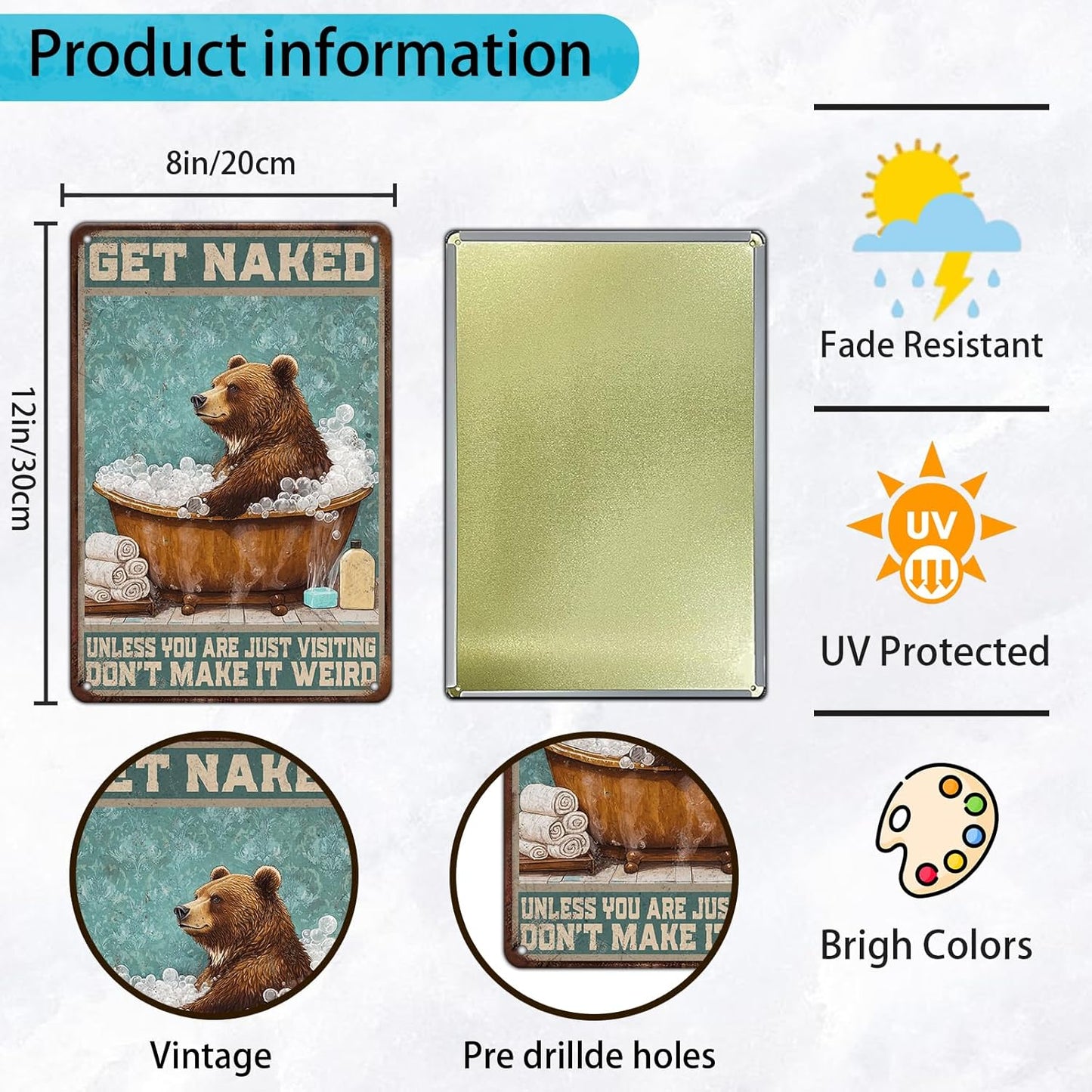 Bear Bath Metal Tin Sign 12x8 Inch Bear Metal Poster Bear Tub Metal Tin Sign Home Kitchen Garden Bar Pub Restaurant Bathroom Are Wall Decor