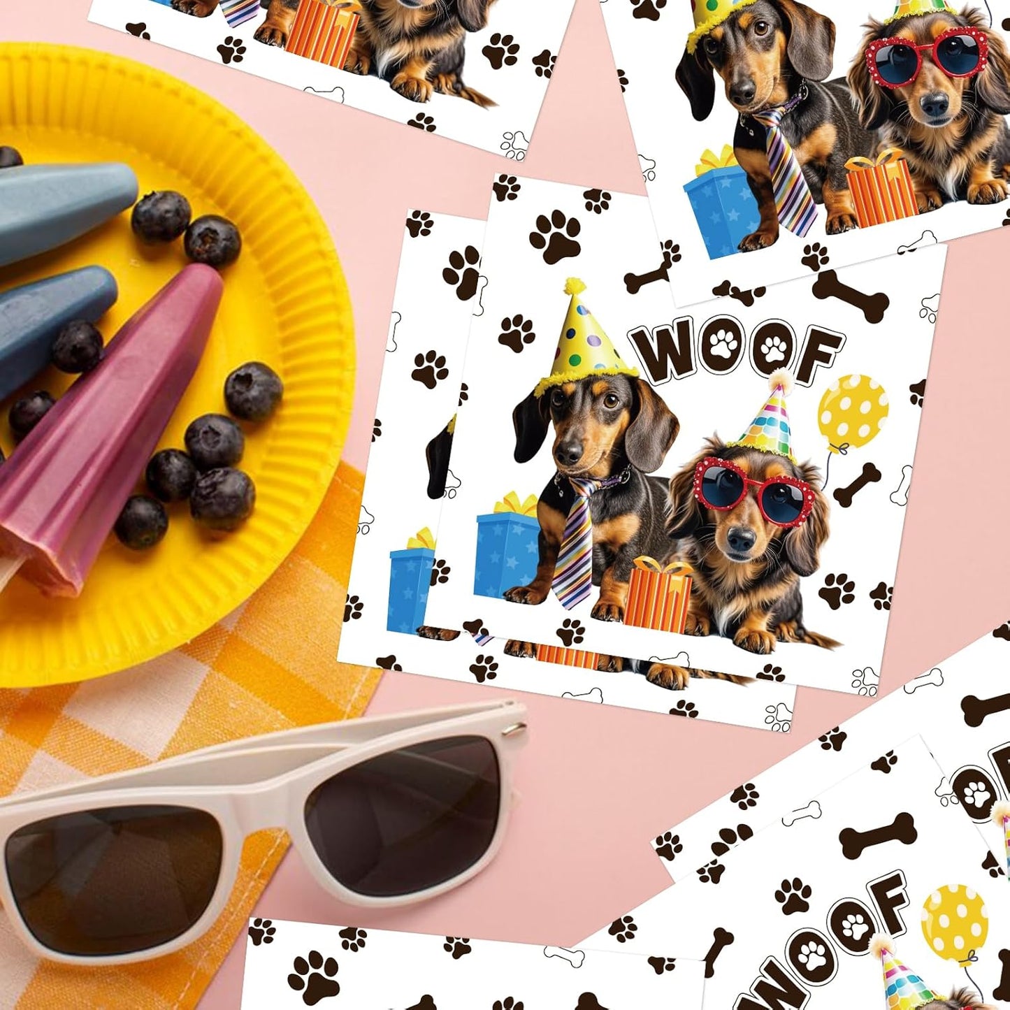 Dachshund Party Napkins Decor, 50PCS Dog Lets Pawty Birthday Decorations, Disposable Weiner Paper Napkins Set Supplies Size 6.5 Inch