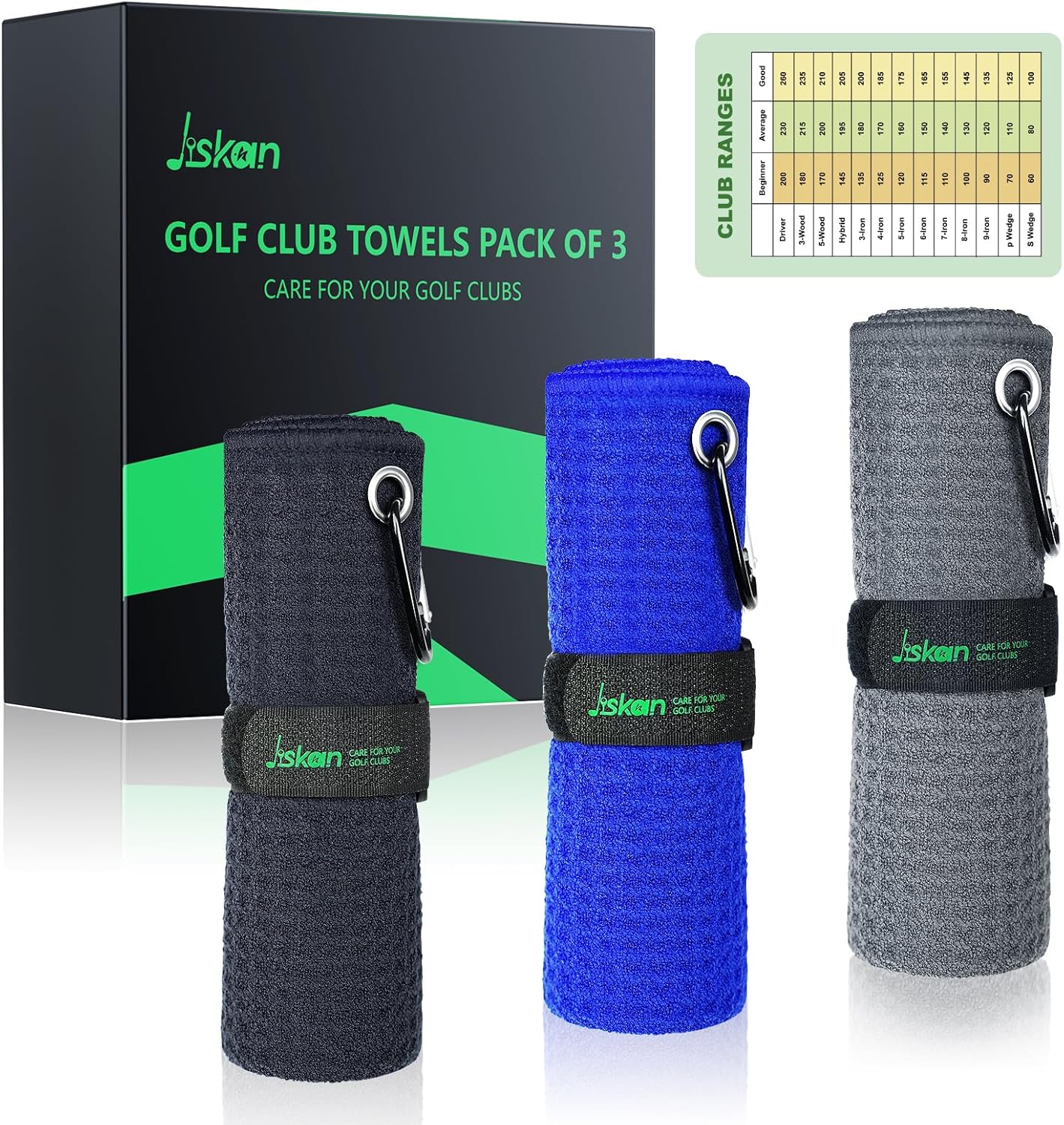 Pro Golf Towel Microfiber Golf Towel for Golf Bags (16" X 16") with Hook, Loop Fastener and Gift Box, Essentials Golf Accessories for Men, Golf Gifts for Men/Women